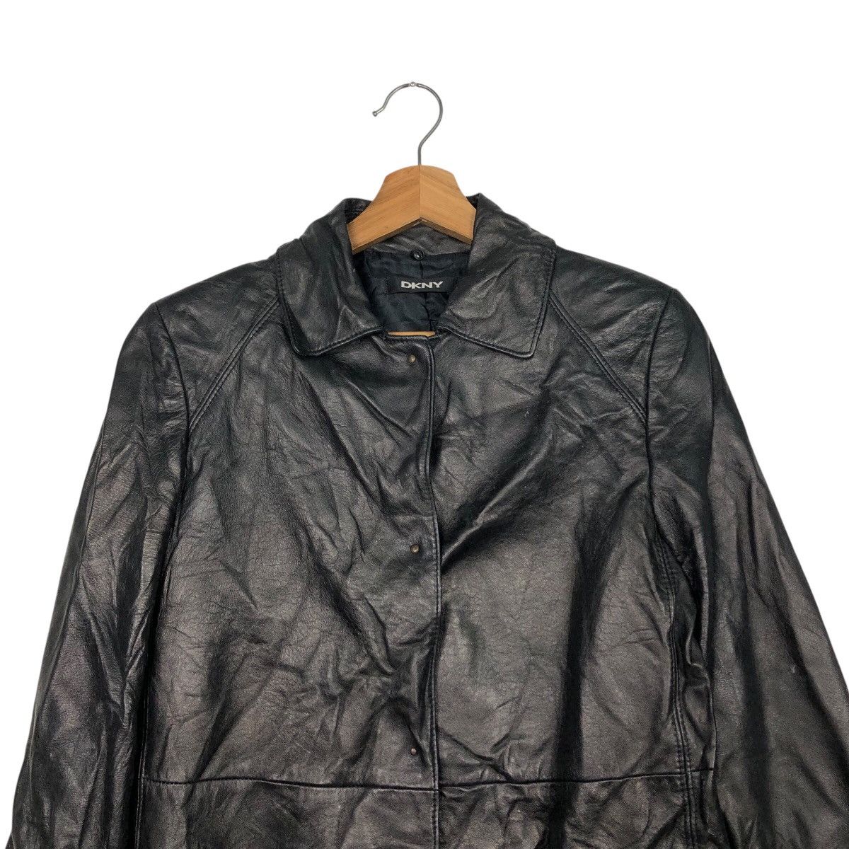 DKNY 📌Rich Black Vintage Leather Long Jacket DKNY Bondage Belted Size US M / EU 48-50 / 2 - 4 Thumbnail