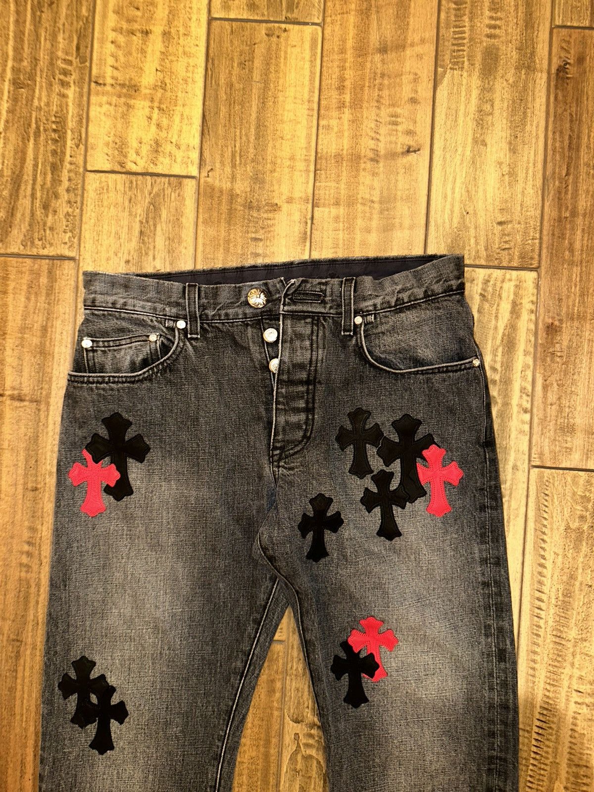 Chrome Hearts Chrome Hearts Grey Black & Red Cross Patch Jeans Size US 32 / EU 48 - 2 Thumbnail