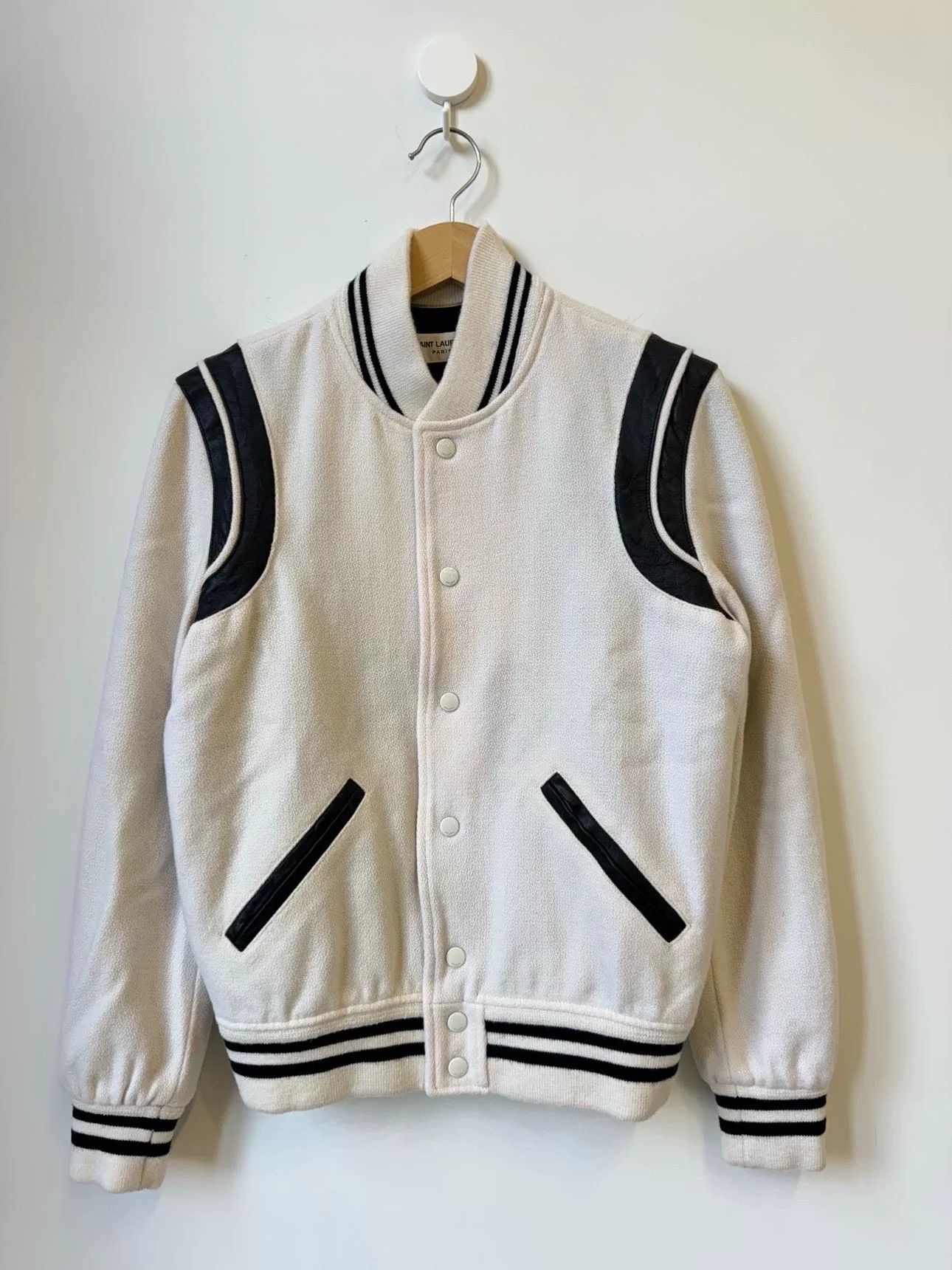 Saint Laurent Paris Saint Laurent Cream Black Baseball Jacket Size US XS / EU 42 / 0 - 1 Thumbnail