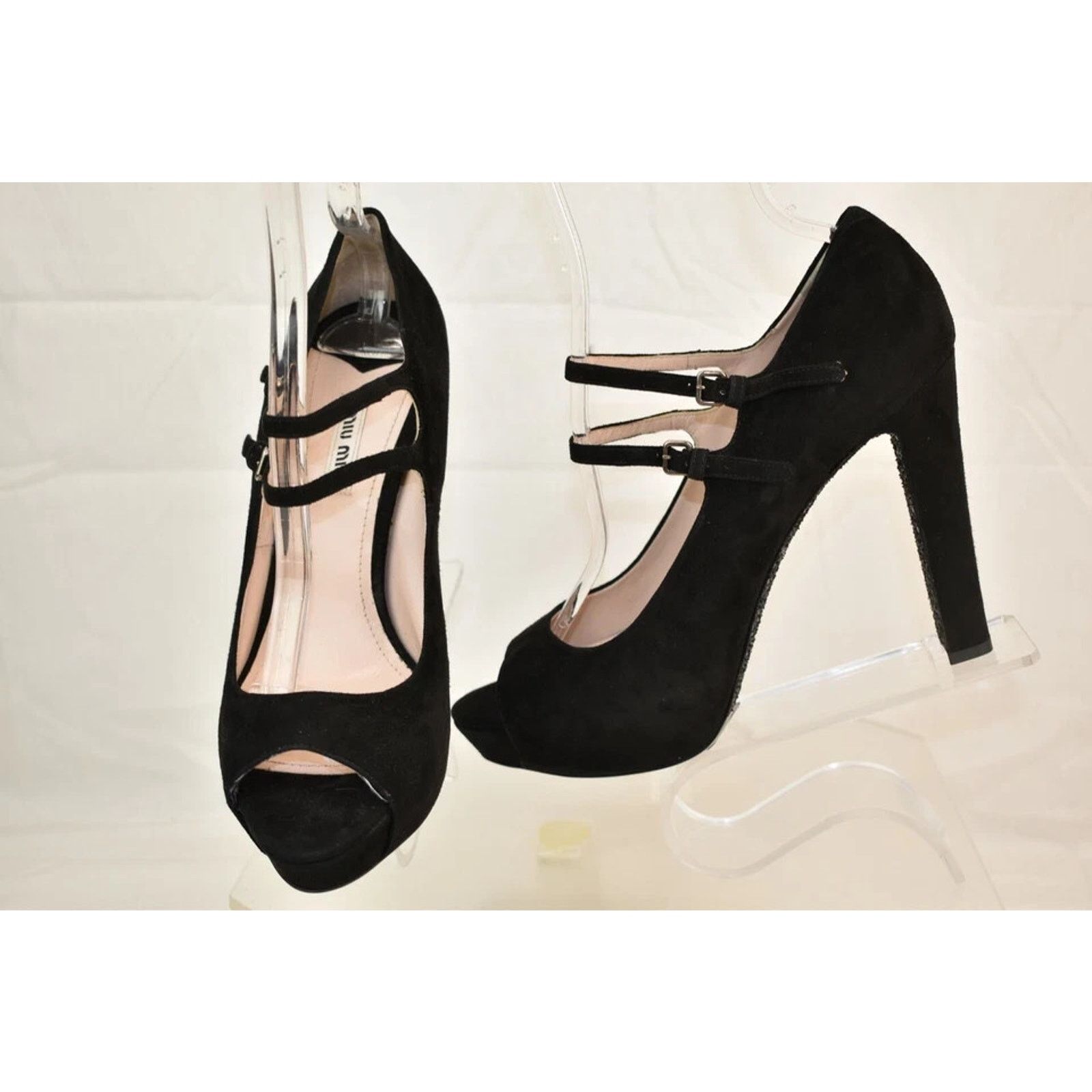 Miu Miu MIU MIU PRADA 5KP235 BLACK SUEDE OPEN TOE HEEL PUMPS 41 $690 Size US 11 / IT 41 - 5 Thumbnail