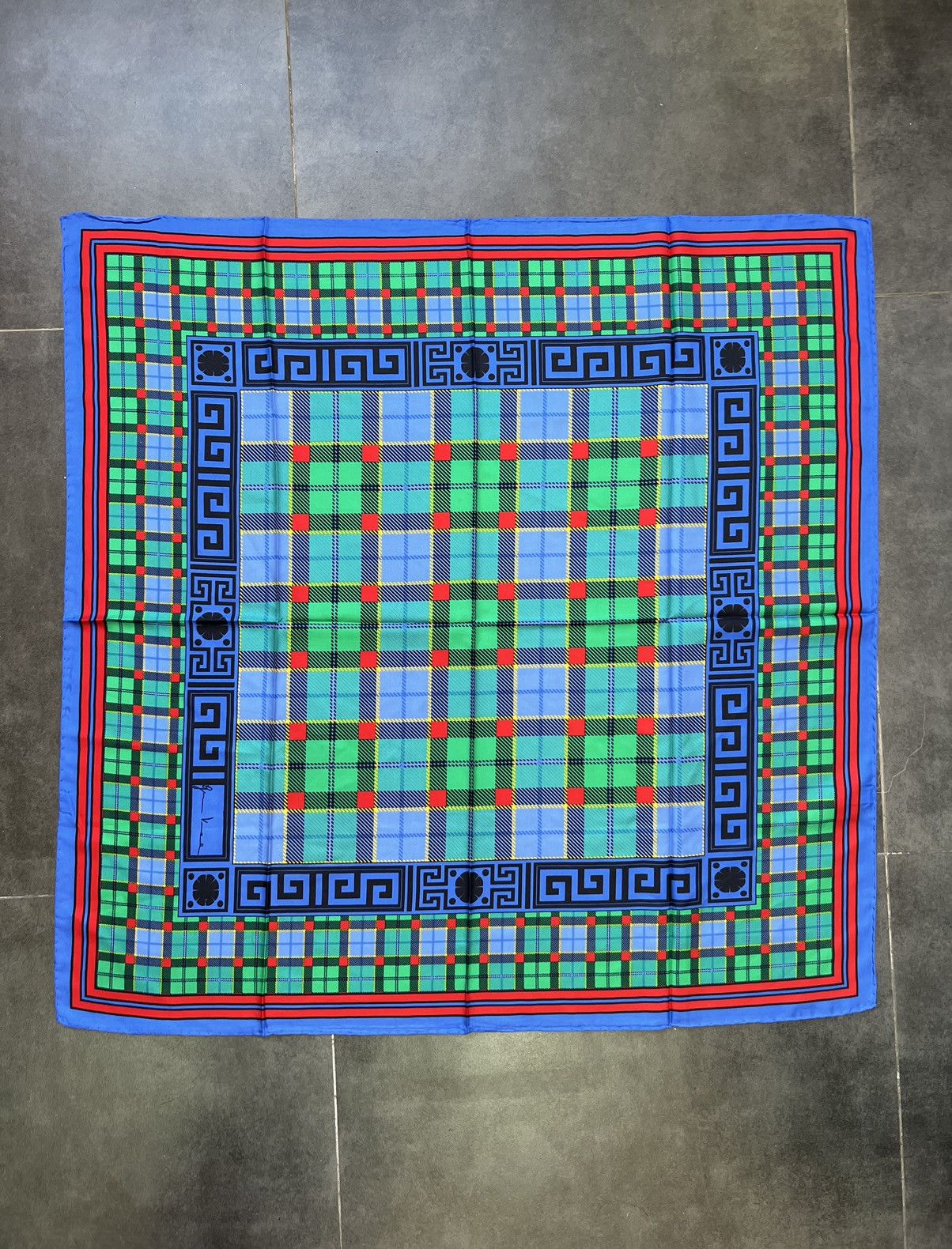 Vintage Gianni Versace Greek plaid Silk Scarf