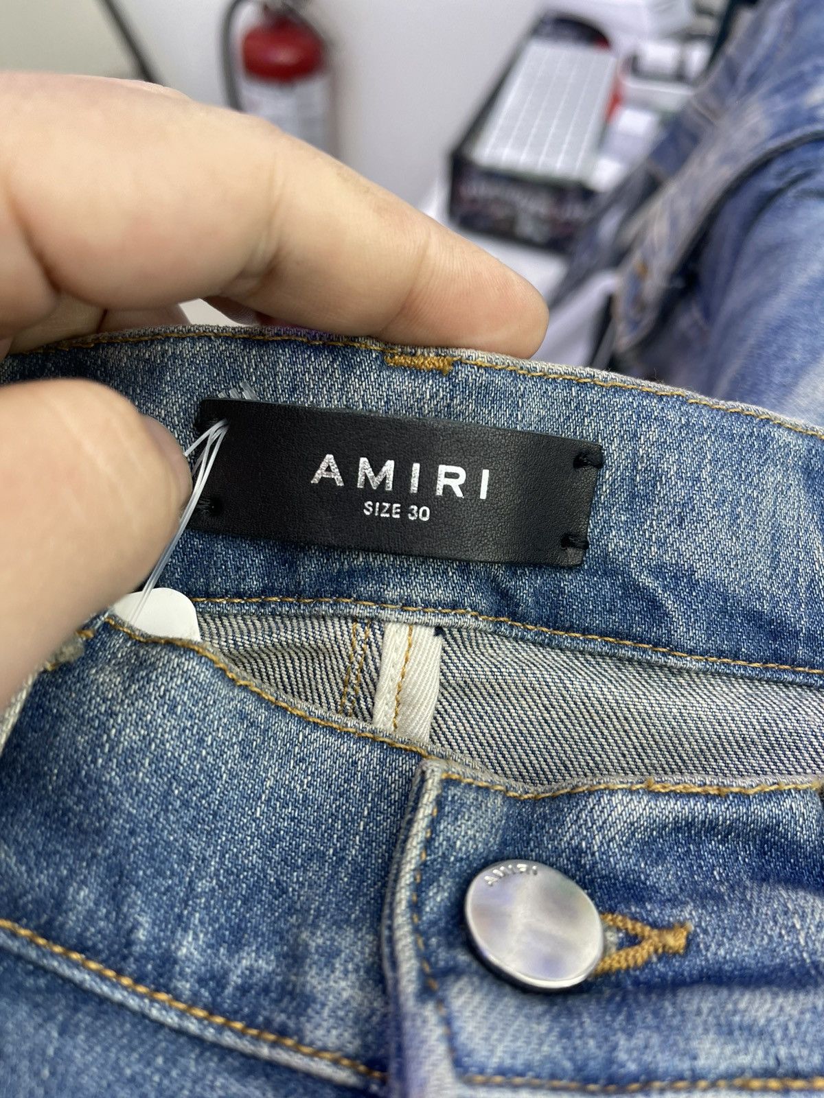 Amiri Amiri Leather Stitch Logo jeans ( brown) Size US 30 / EU 46 - 4 Thumbnail