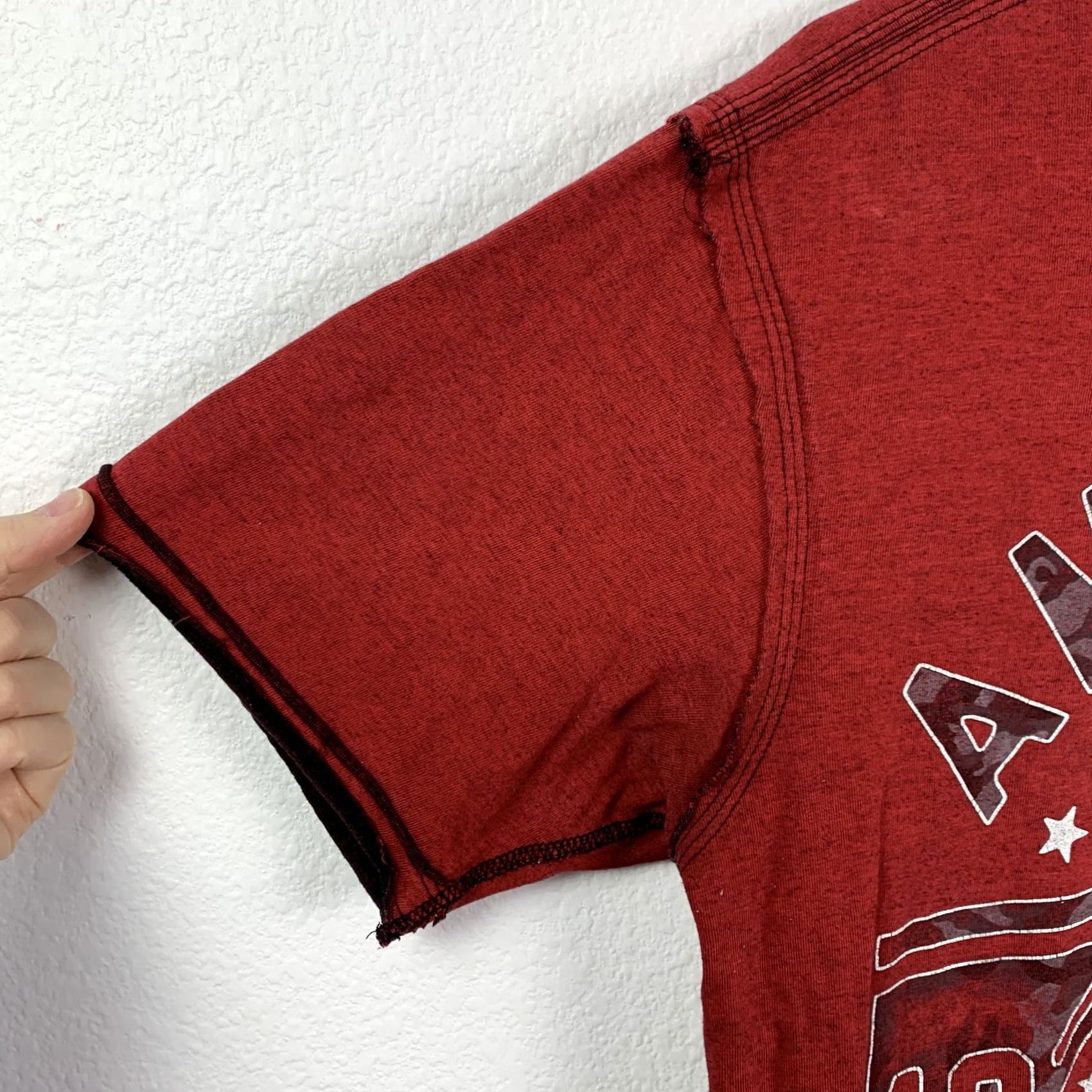 Vintage American Fighter T-Shirt Mens L Red Short Sleeve Graphic Print Tee MMA USA Fighter 90s Dock Distressed Raw Edge Graphic Double-Sided Crew Neck Size US L / EU 52-54 / 3 - 2 Thumbnail