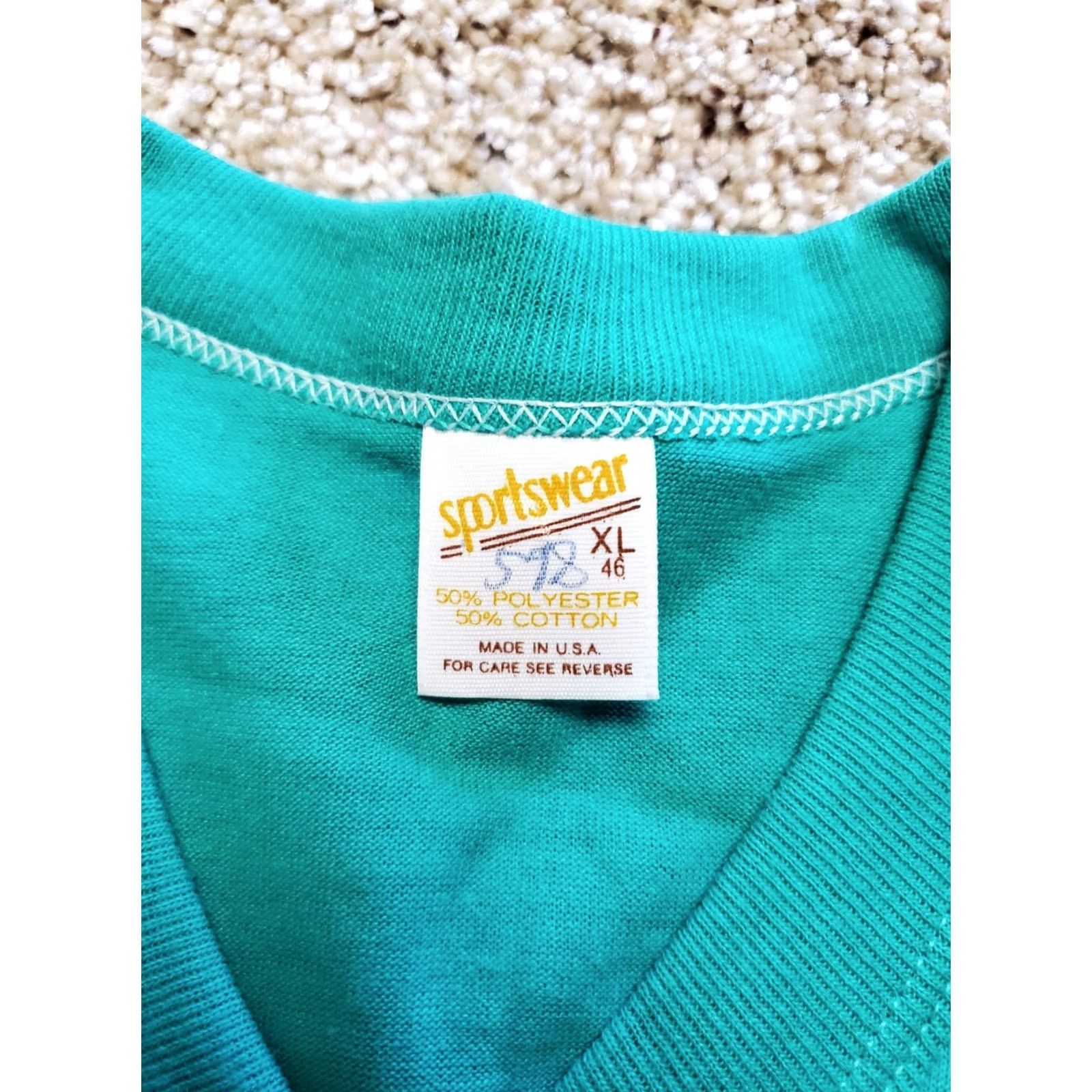 Vintage VINTAGE Sportswear T Shirt XL Mens Teal Blue Short Sleeve V-Neck 1970s USA Made Single Stitch Size US XL / EU 56 / 4 - 5 Thumbnail