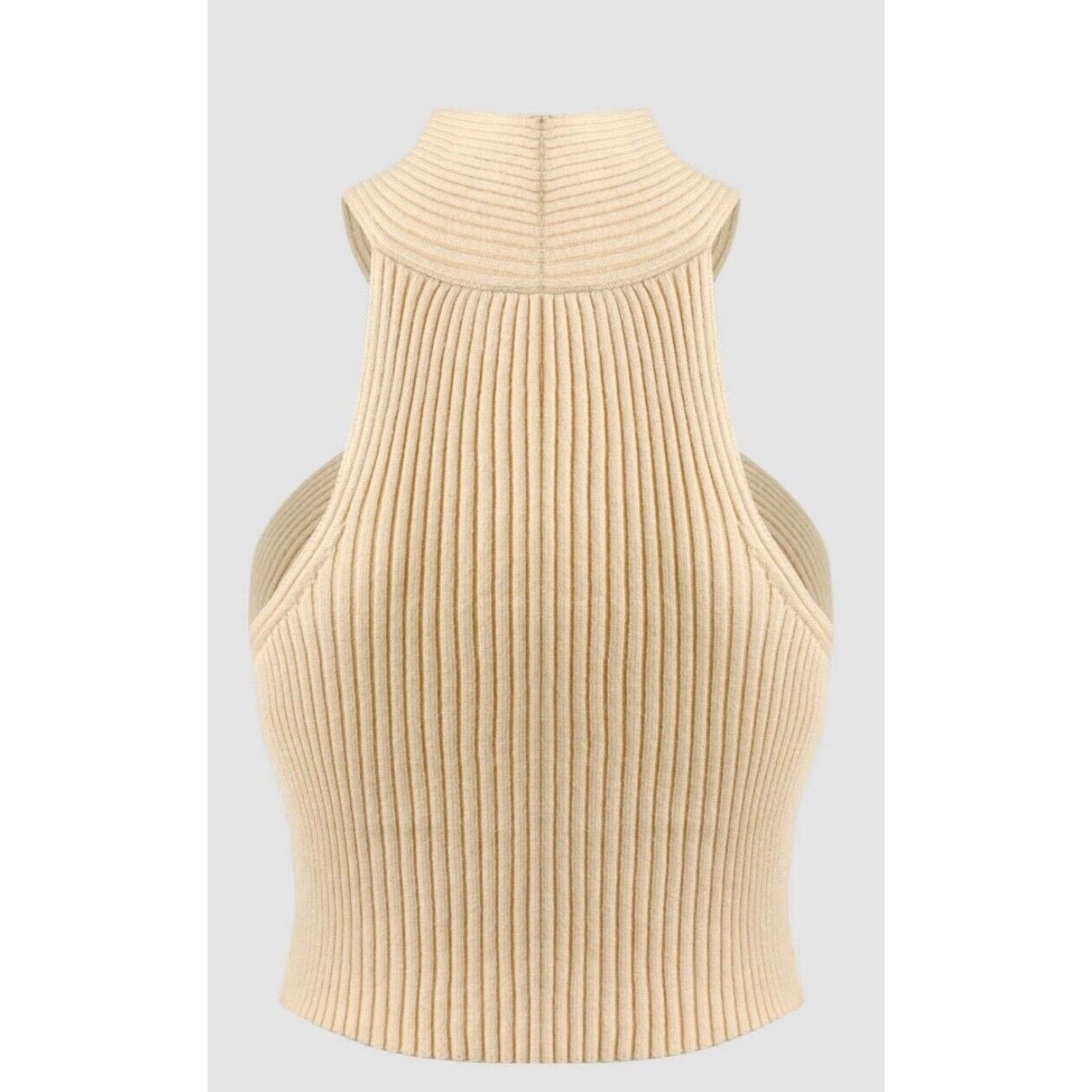 Cider Cider Beige Rib Sleeveless Criss Cross Front Halter Crop Top Size XL / US 12-14 / IT 48-50 - 2 Thumbnail