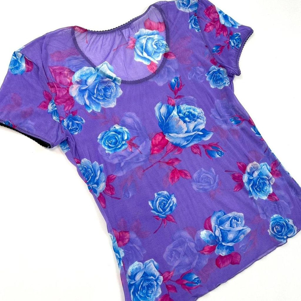 Dolce & Gabbana y2k D&G purple floral mesh short sleeve top Size S / US 4 / IT 40 - 4 Thumbnail