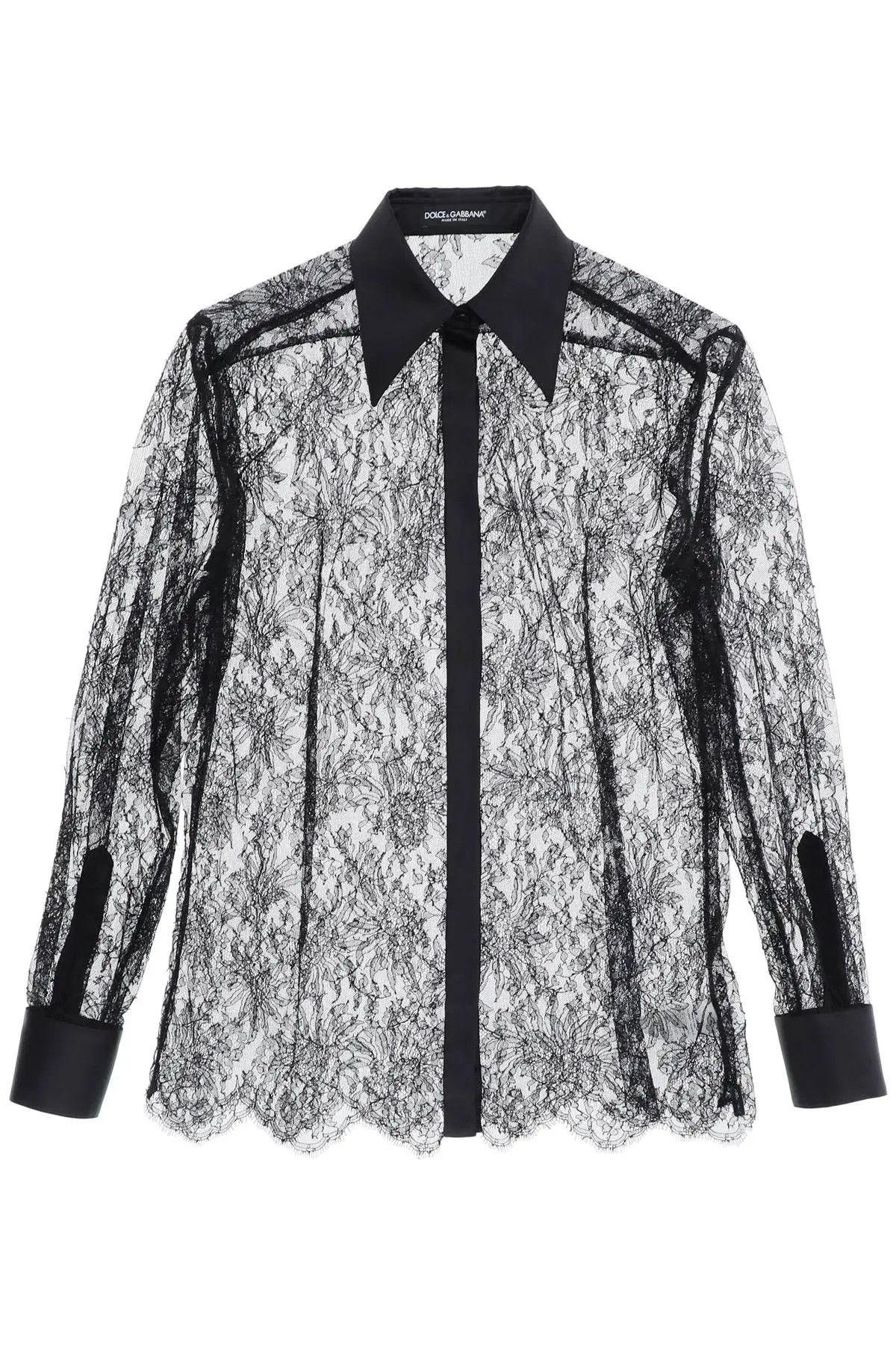 image of Dolce Gabbana O1S22I1N1223 Chantilly Lace Shirt In Black, Women's (Size Medium)