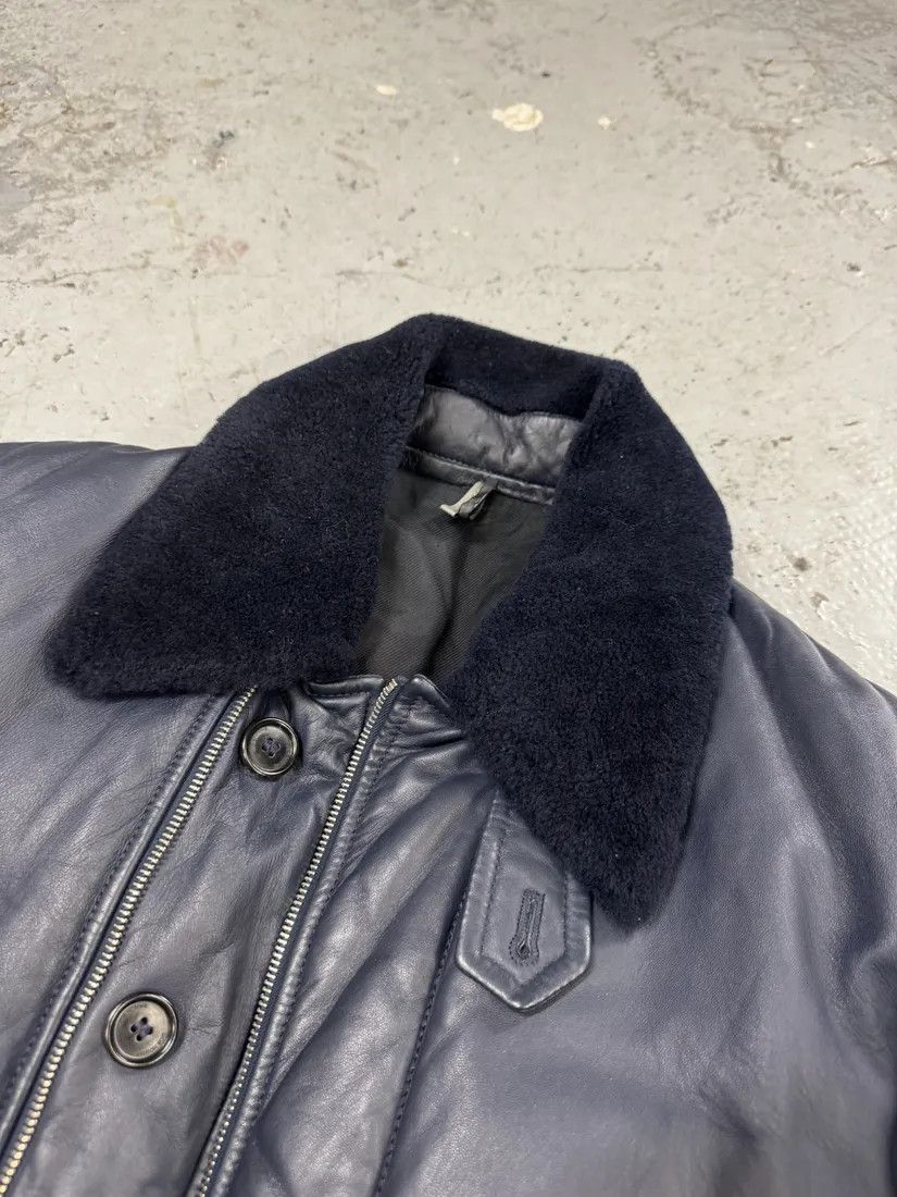 Designer × Dior × Vintage FW2013 Dior Navy Asymmetrical Lambskin Leather Bomber Jacket by Kris Van Assche Size US M / EU 48-50 / 2 - 10 Thumbnail