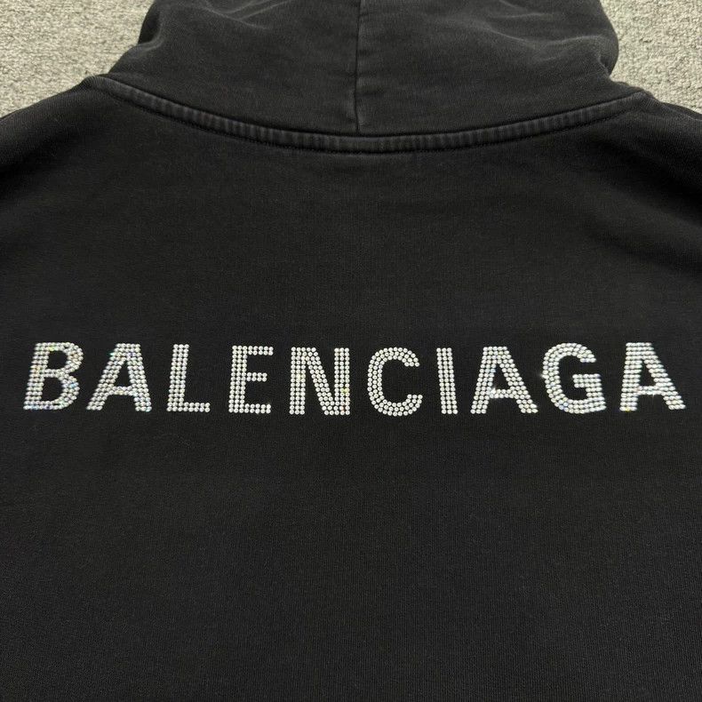 Balenciaga Balenciaga Washed Old Rhinestone Letter Hoodie Size US S / EU 44-46 / 1 - 6 Thumbnail