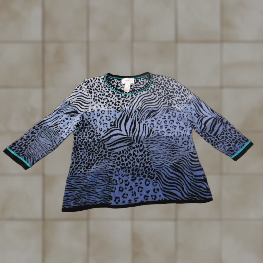 Vintage Alfred Dunner Sweater Womens Pullover L Blue Geometric Raglan Sleeve Crew Neck Modern American Knit Geometric Pattern Casual Size L / US 10 / IT 46 - 1 Thumbnail