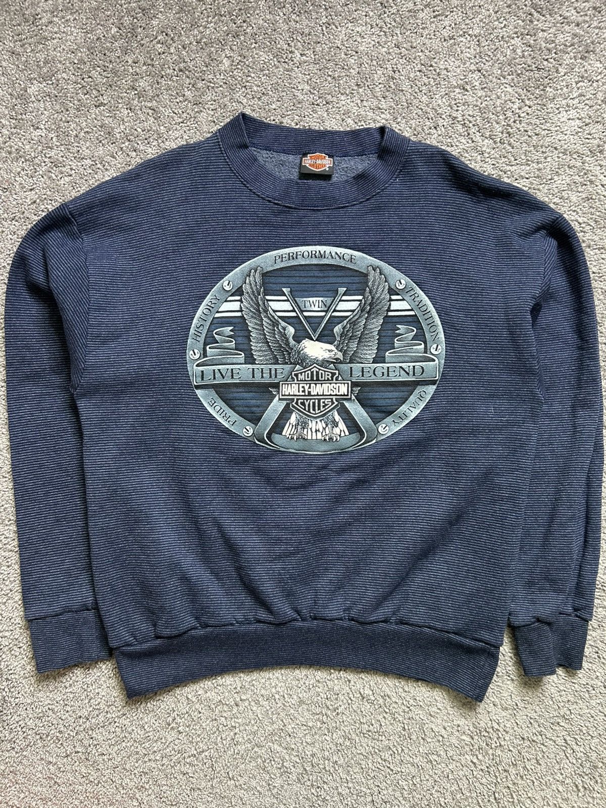 Vintage Vintage 90s Harley Eagle Live the Legend Striped Crewneck Size US XL / EU 56 / 4 - 1 Thumbnail