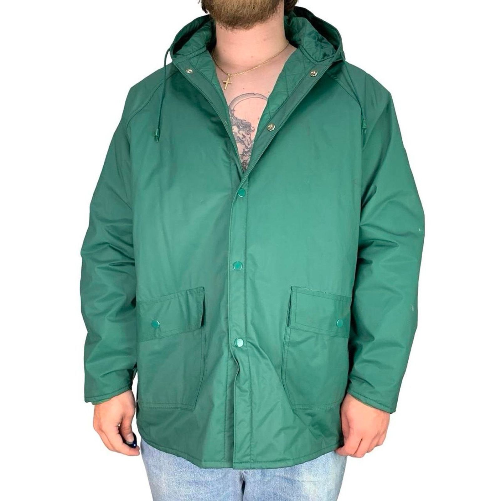 Japanese Brand × Vintage Vintage Quilted PVC Green Rain Jacket Size US L / EU 52-54 / 3 - 1 Thumbnail