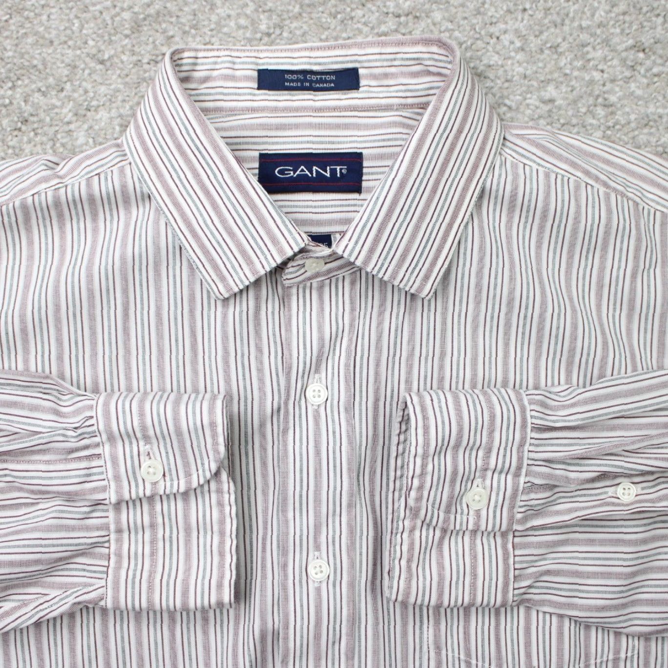 Gant GANT Shirt Mens 16 1/2 35 Red/White Striped 100% Cotton Long Sleeve Button Down Dress Shirt Mens Regular Red 90s Classic Vintage No Size US XL / EU 56 / 4 - 2 Thumbnail