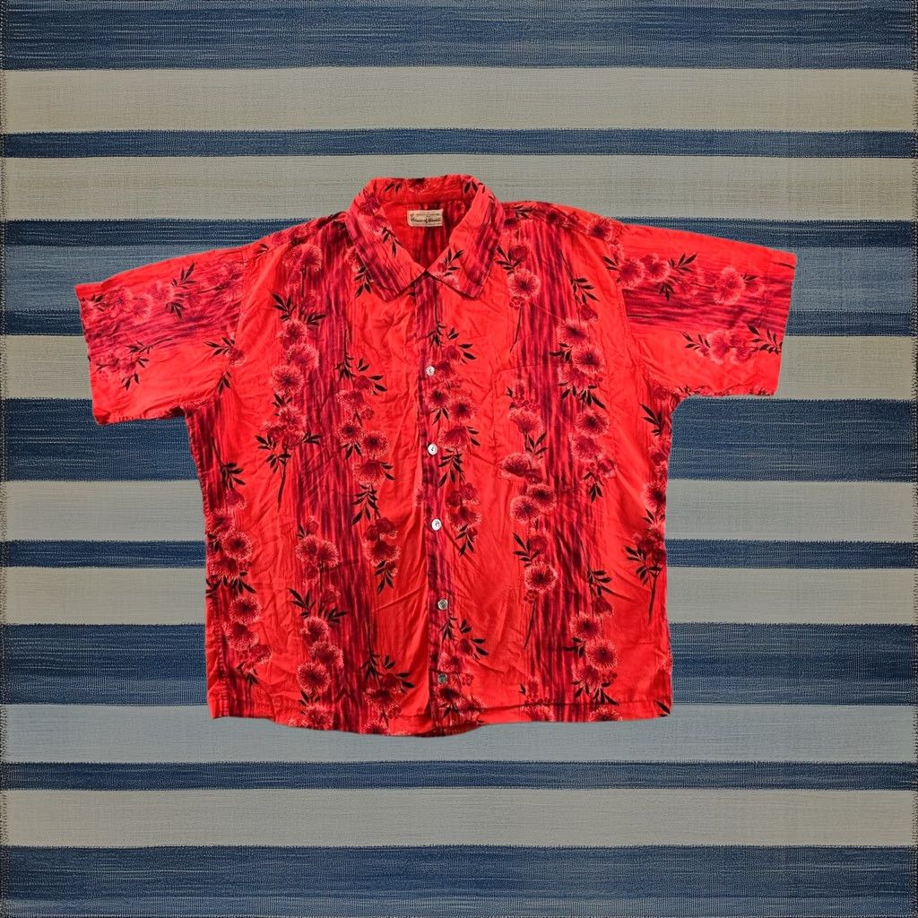 Vintage House Of Hawaii Shirt Mens 1XL Red Short Sleeve Floral 1960s, Men's