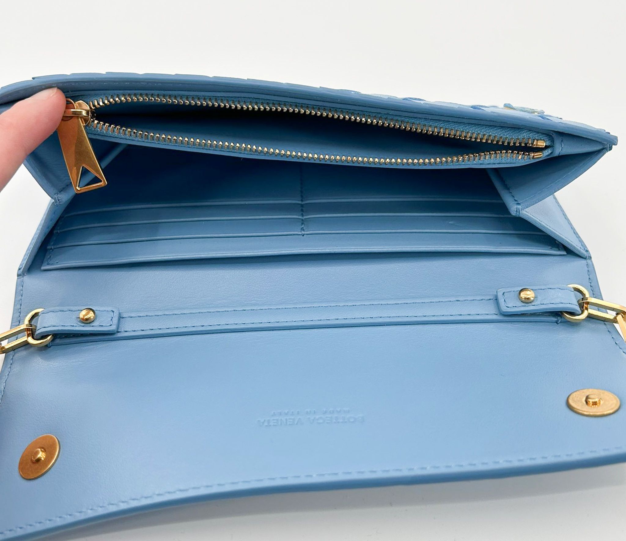 Bottega Veneta Bottega Veneta Intrecciato Leather Chain Wallet - Sky Blue Size ONE SIZE - 3 Thumbnail