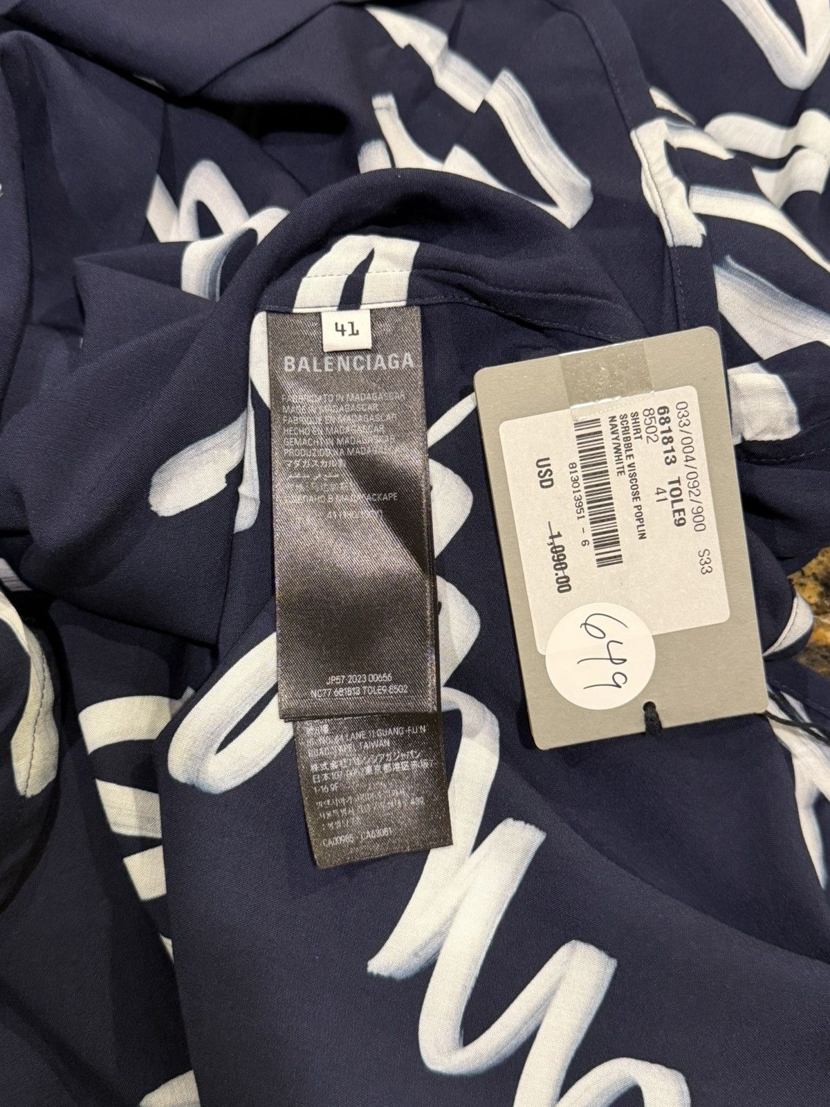 Balenciaga Balenciaga All Over Cursive Script Logo Minimal Navy Shirt Size US XL / EU 56 / 4 - 12 Thumbnail