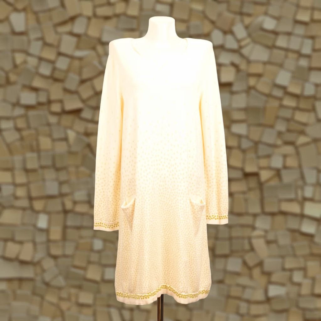Vintage Gurdun Sjoden Dress Ivory Dotted Midi A-Line Long Sleeve Size M Womens Regular Organic Cotton Size M / US 6-8 / IT 42-44 - 1 Thumbnail