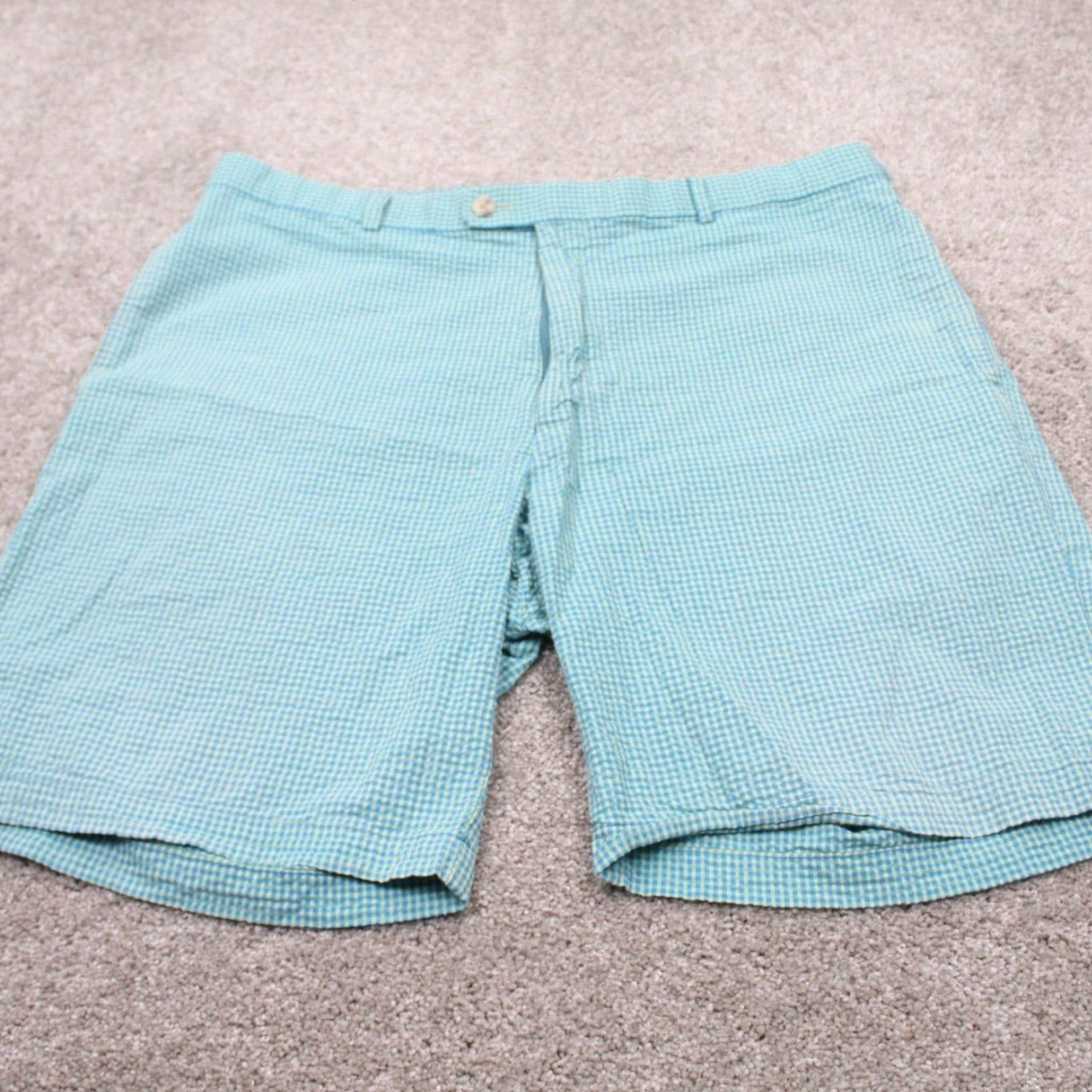 Peter Millar Peter Millar Chino Shorts Mens 38 Green Plaid Seersucker Flat Front Stretch Chino Shorts Size US 38 / EU 54 - 2 Thumbnail