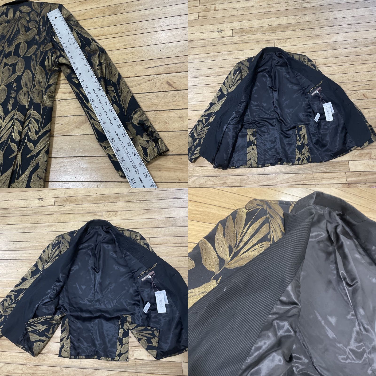 Mr Turk MR TURK Coleman Blazer Men 42 Black Gold Floral Brocade Designer Coat New 50 Size 42R - 9 Thumbnail