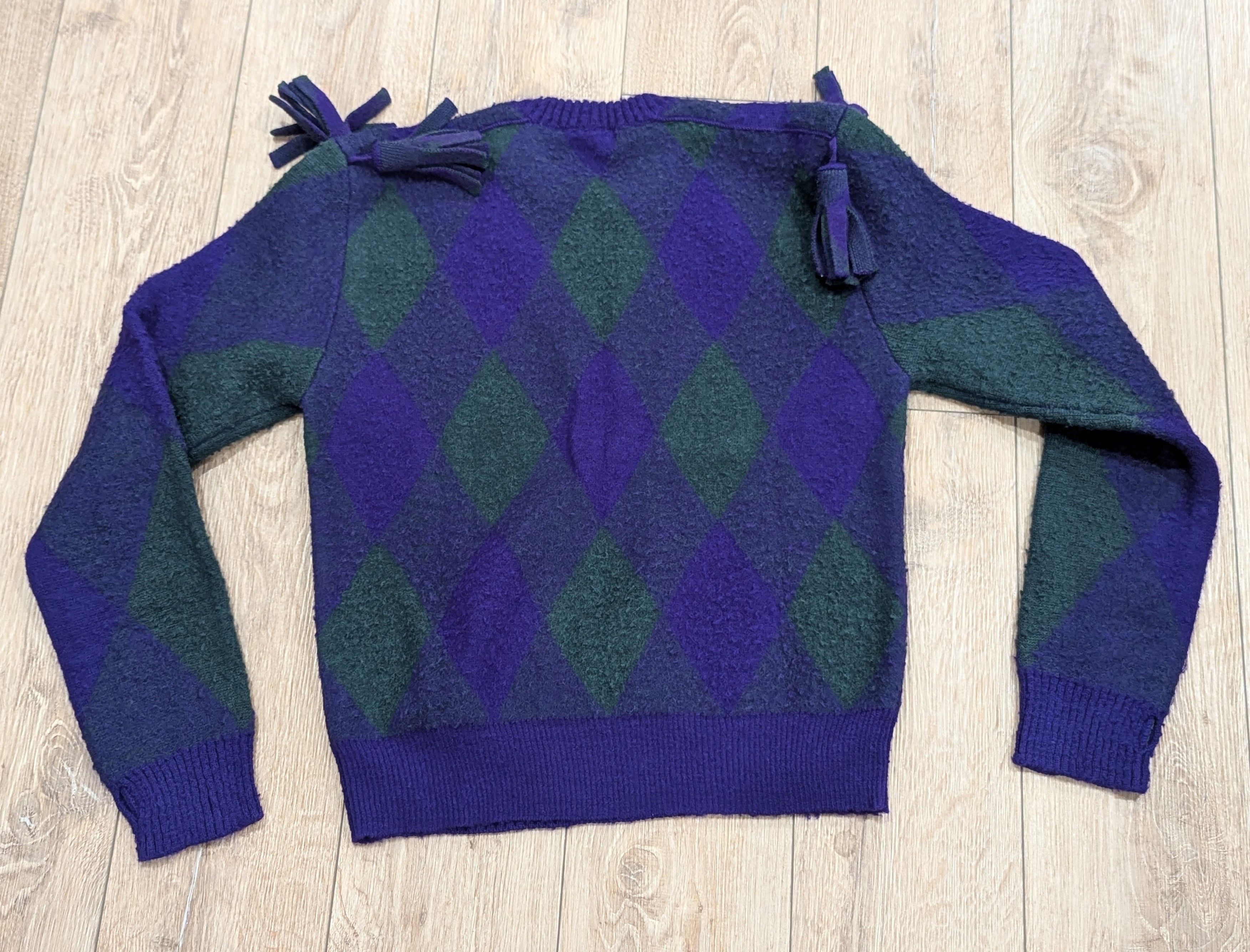 Burberry Burberry Diamond Wool Tasseled Sweater Purple/Green Medium Size US M / EU 48-50 / 2 - 4 Thumbnail