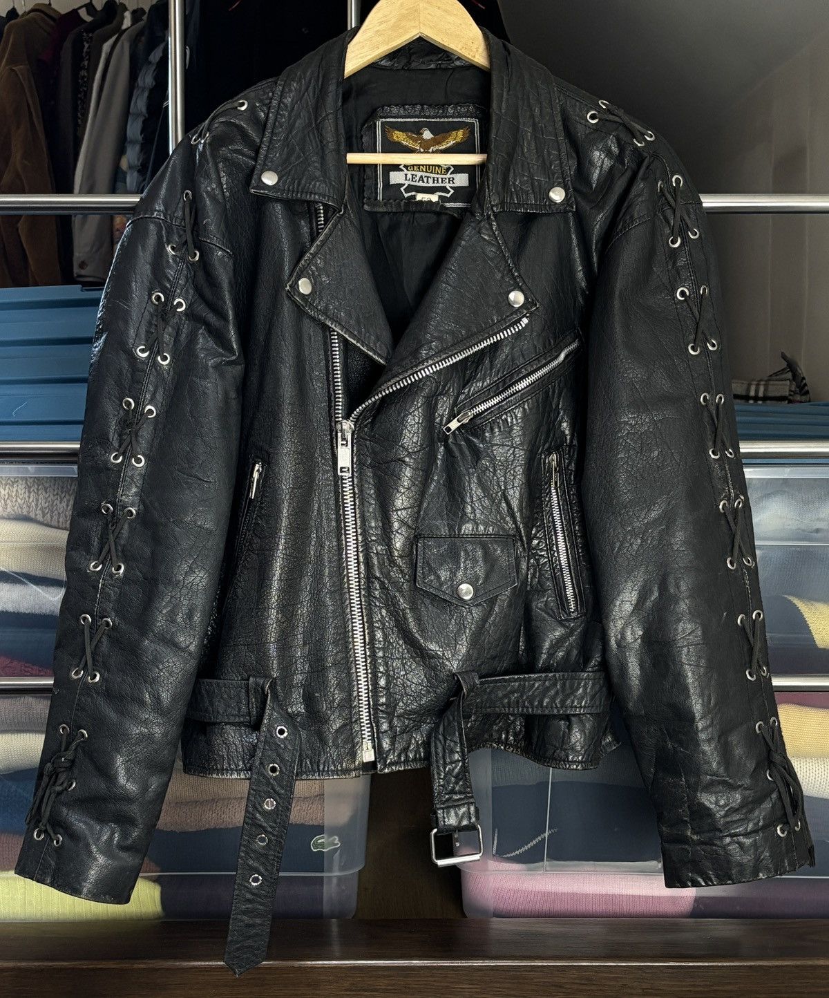 Genuine Leather × Vintage Genuine Leather Biker Jacket