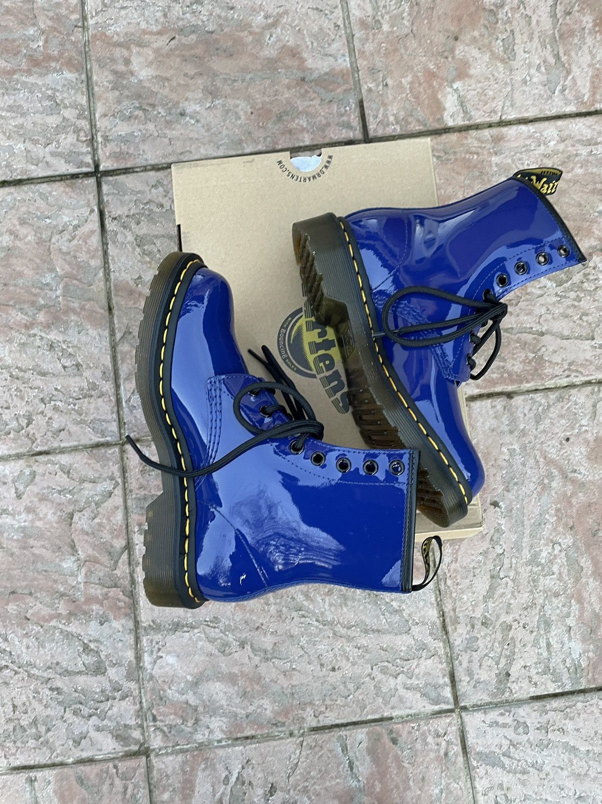 Dr. Martens Dock Martens Patent Lampers Midnight Blue Ankle Boots Size US 6 / IT 36 - 1 Thumbnail