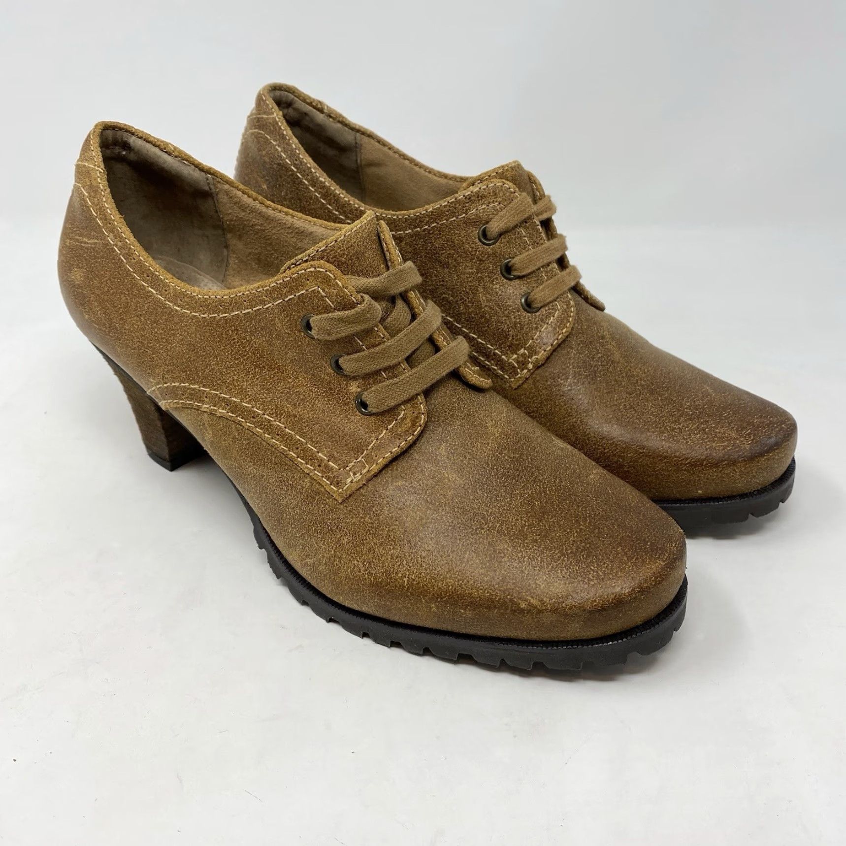Vintage SoftWalk Bootie Womens 8.5 Distressed Brown Leather Heeled Cushioned Lace Up Size US 9 / IT 39 - 2 Thumbnail