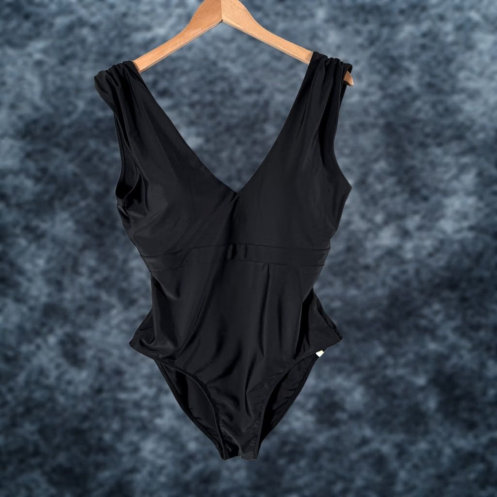Vintage Summersalt One Piece Bathing Suit Women 12 Black Ruched Backflip Swimwear Solid Pattern Tank Top Wide Strap Beach Vacation Resort Womens Size XL / US 12-14 / IT 48-50 - 1 Thumbnail
