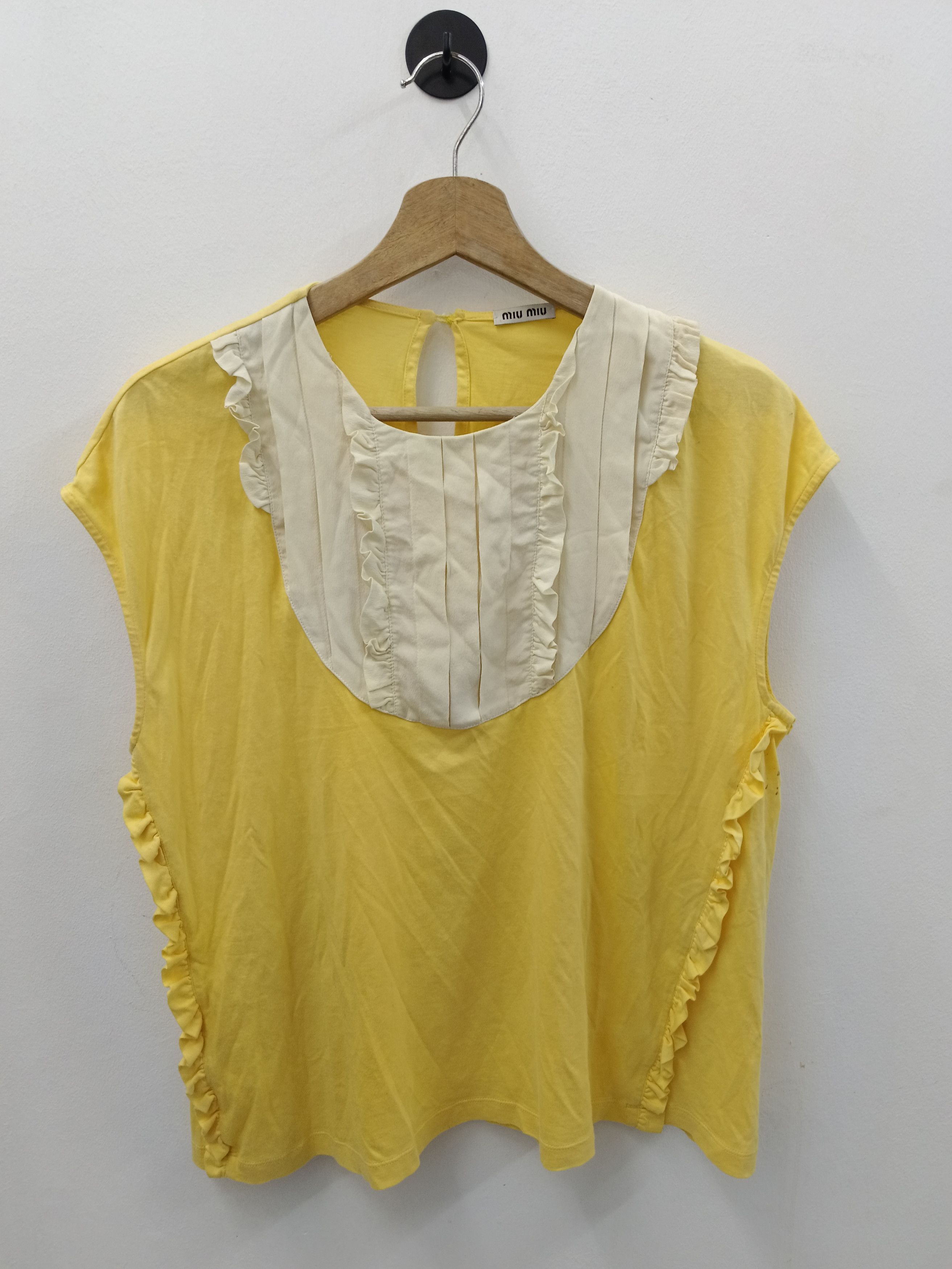 Miu Miu Miu Miu Pastel Yellow Ruffle Blouse - Silk Blend Bib Size M / US 6-8 / IT 42-44 - 1 Thumbnail