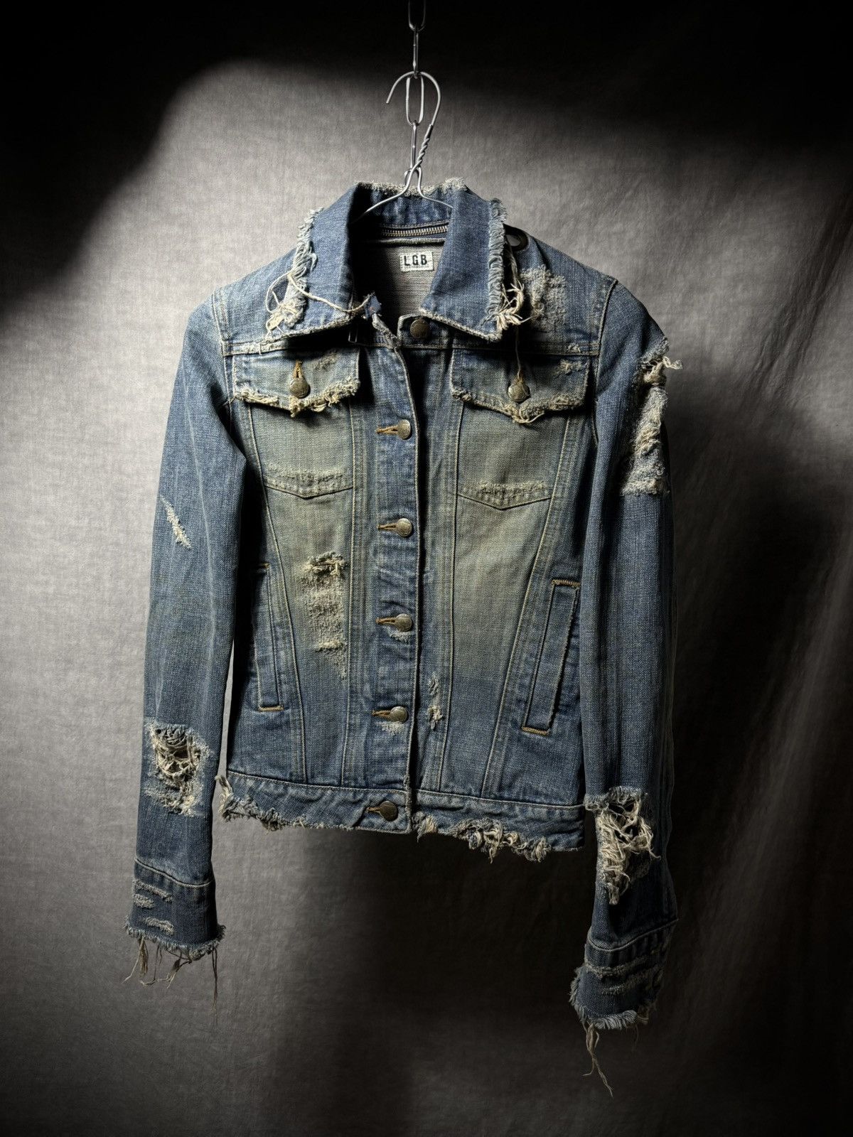 Le Grande Bleu (L.G.B.) LGB Distressed Fringe Denim Jacket Size US XS / EU 42 / 0 - 1 Thumbnail