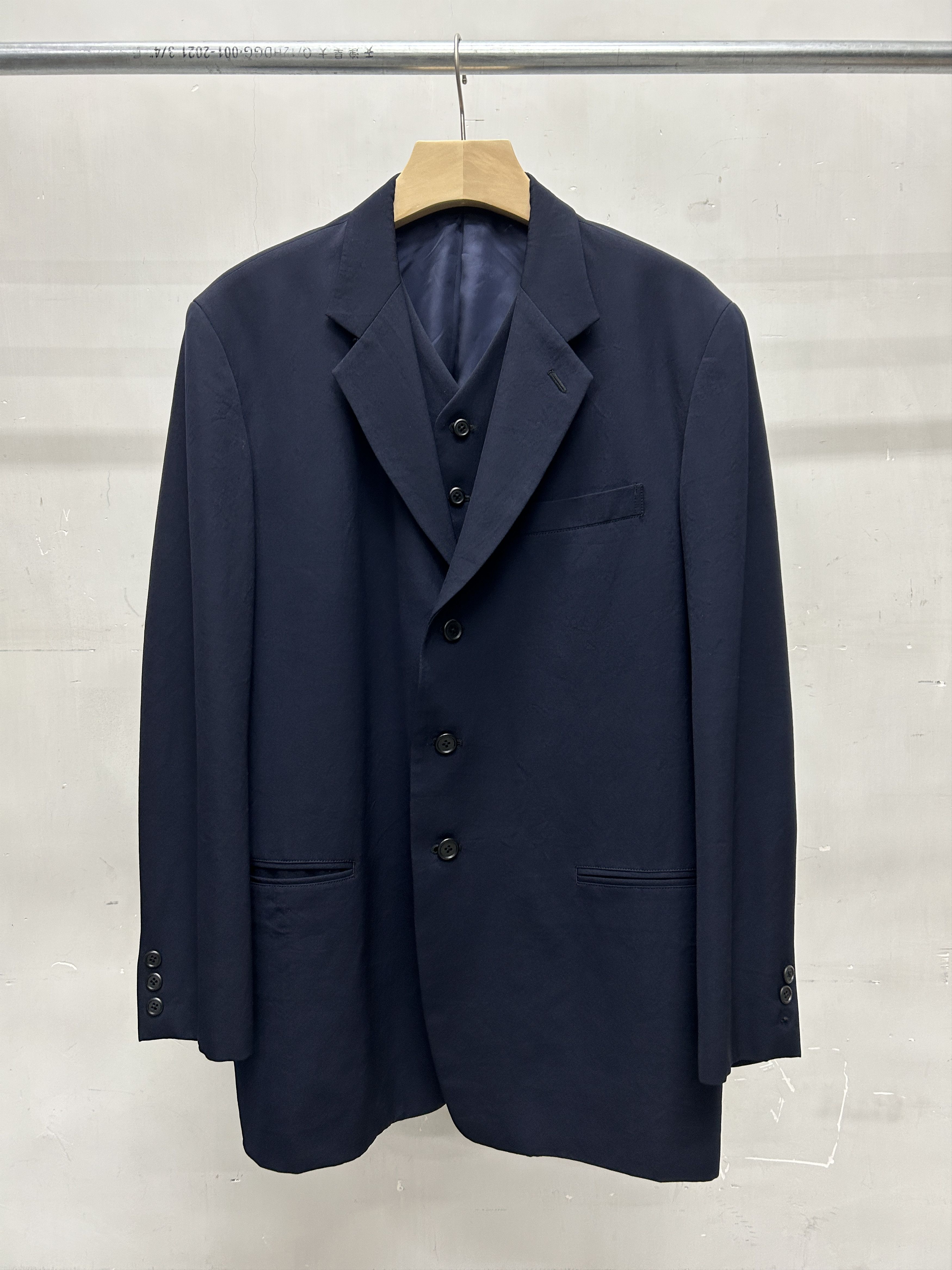 image of Yohji Yamamoto Y's For Men Ss1994 Jacket With Waistcoat-Size S in Navy (Size Small)