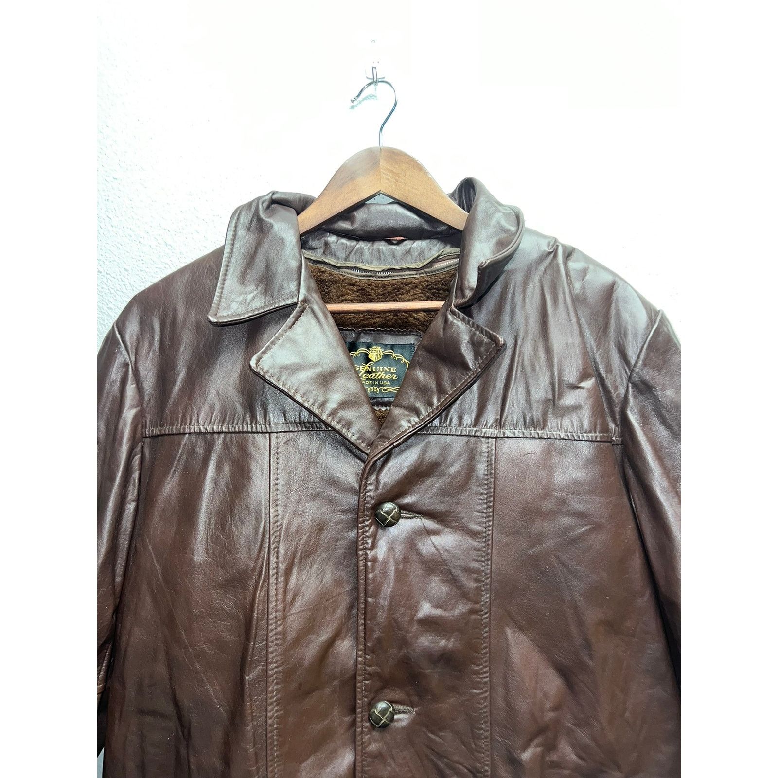 Vintage Vintage Brown Leather Jacket Button Up Outerwear Coat VTG L Size US L / EU 52-54 / 3 - 2 Thumbnail