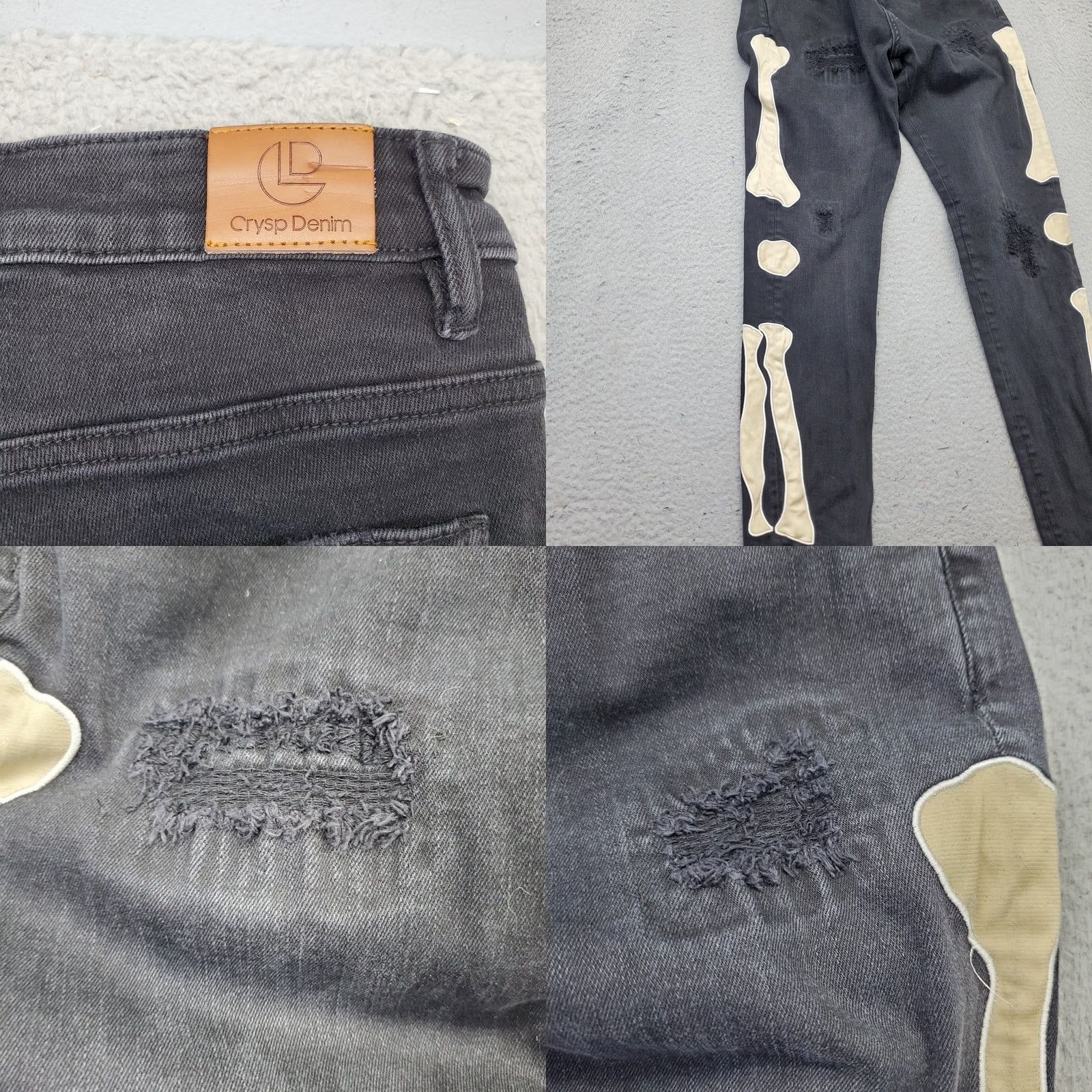 Denime Crysp Denim Skeleton Jeans Men 36 Black Stretch Distressed Bone Patch Slim Fit Size US 36 / EU 52 - 8 Thumbnail