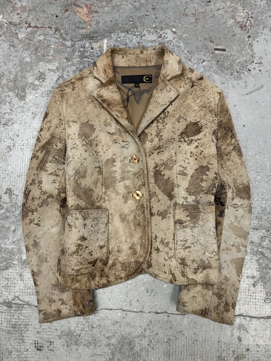 Just Cavalli AW2003 Cavalli Beige Textured Eroded Leather Blazer Jacket Size S / US 4 / IT 40 - 6 Thumbnail