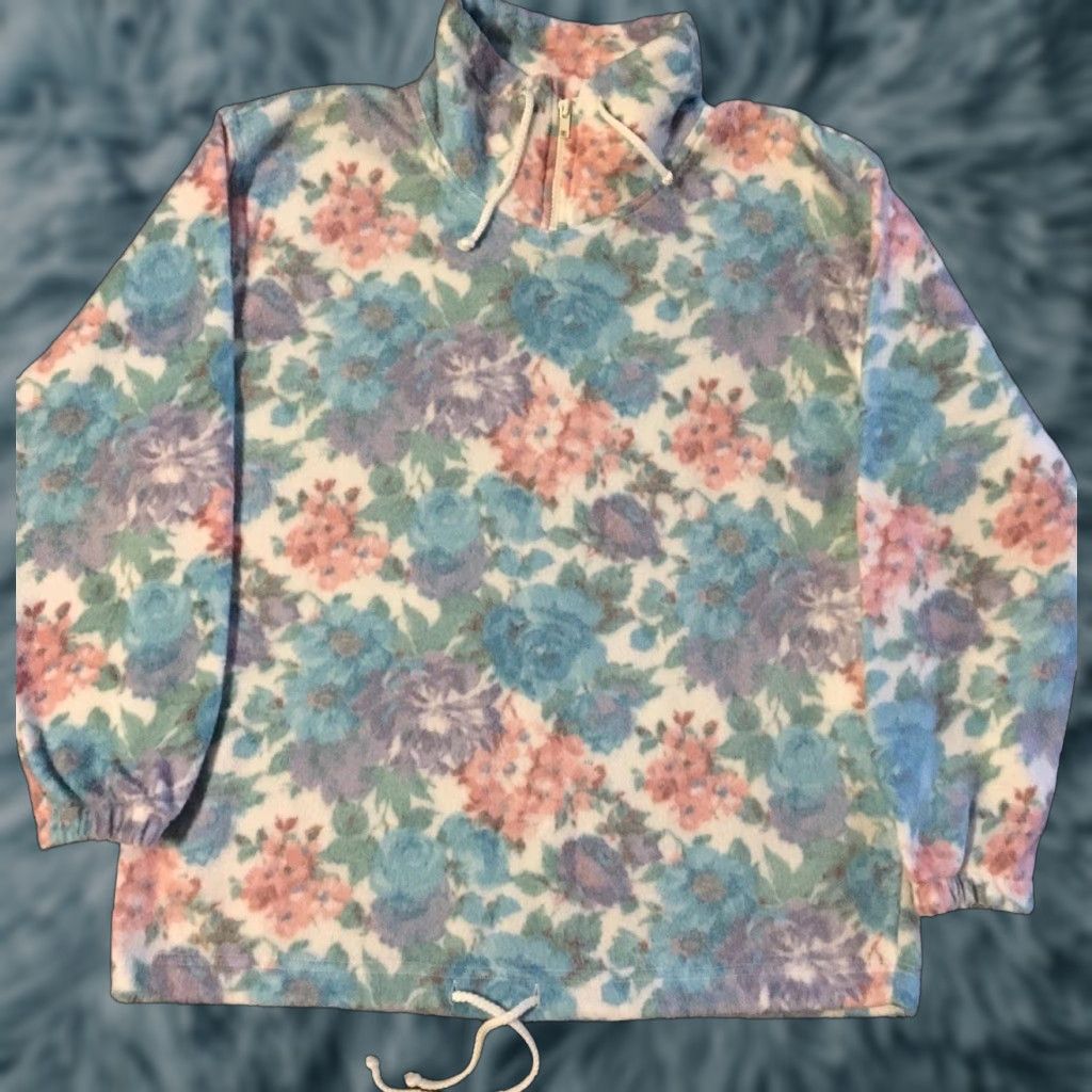 Vintage Vtg 90s Abstract Flower Art All Over Print Sweatshirt S Vaporwave Grunge Surf Skate Hoodie Women Size S / US 4 / IT 40 - 1 Thumbnail
