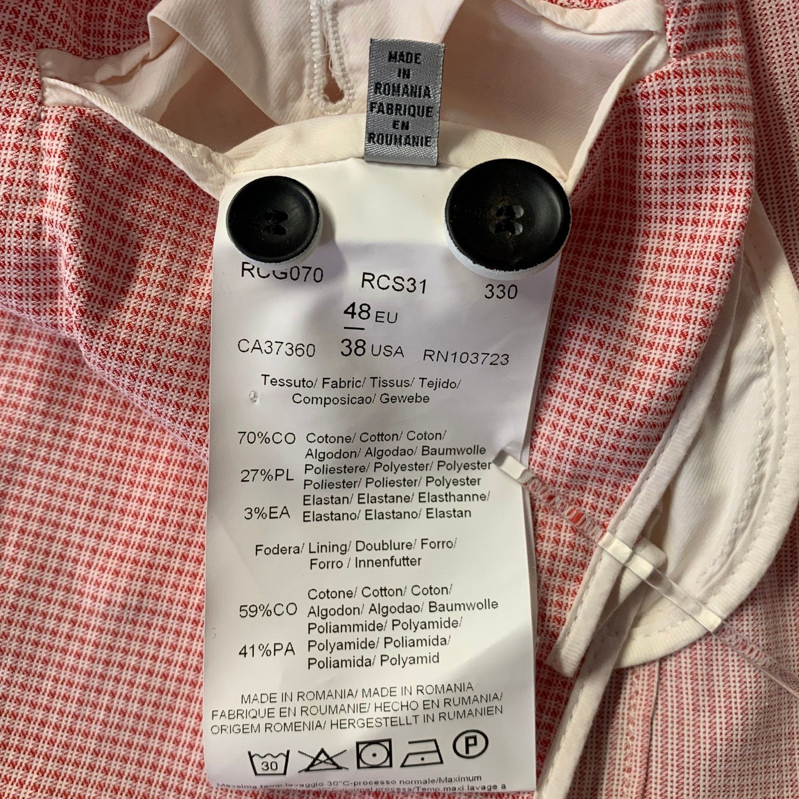Armani Collezioni ARMANI COLLEZIONI 38 Red White Grid Cotton Blend Sport Coat Size 38R - 6 Thumbnail