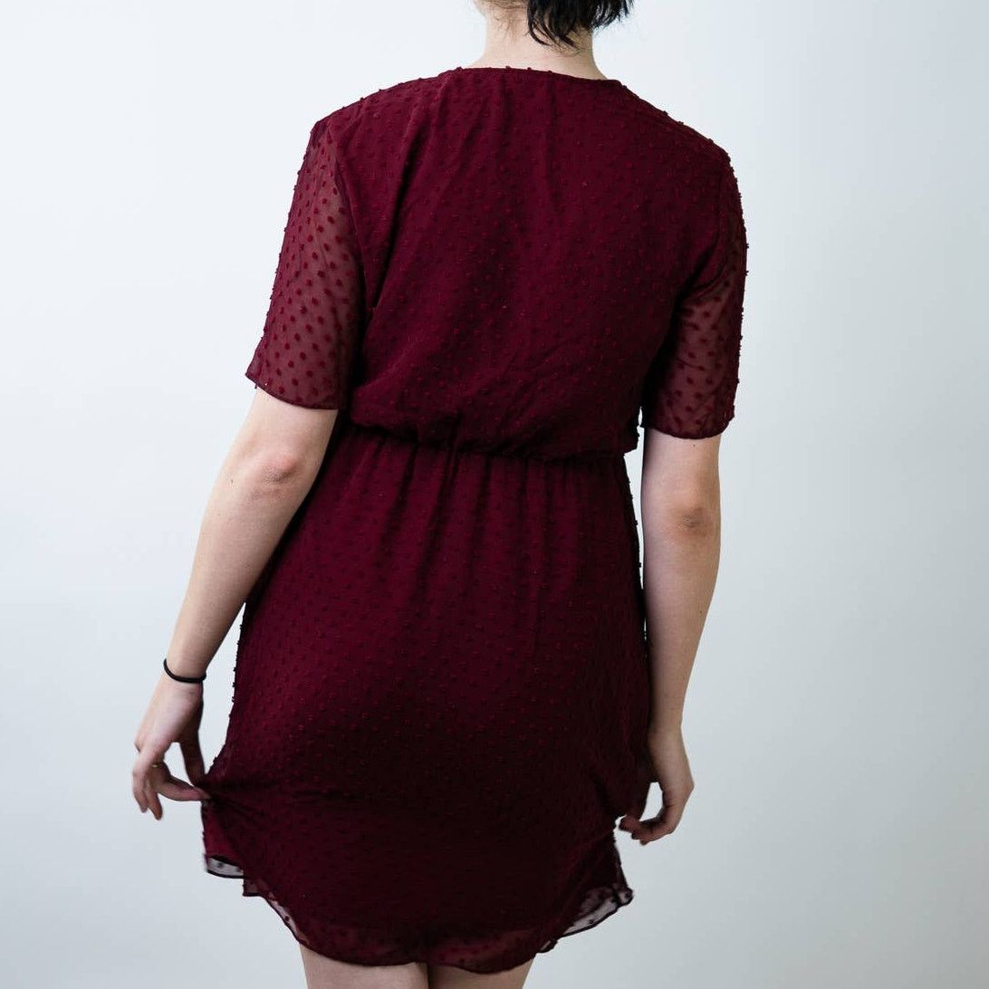 Shein SHEIN Maroon Burgundy Red Swiss Dot A-Line Dress - M Size M / US 6-8 / IT 42-44 - 3 Thumbnail