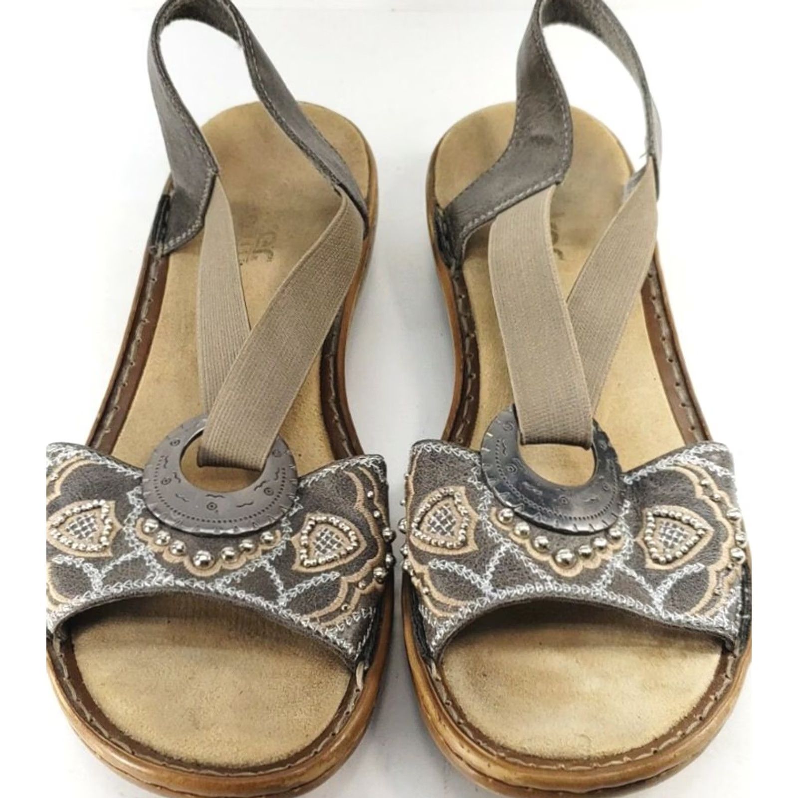 Rieker Rieker Regina Women's Brown Gold Pearl Sandals Elastic Straps Cushy Slingback Size 8M 39E Size US 8 / IT 38 - 3 Thumbnail