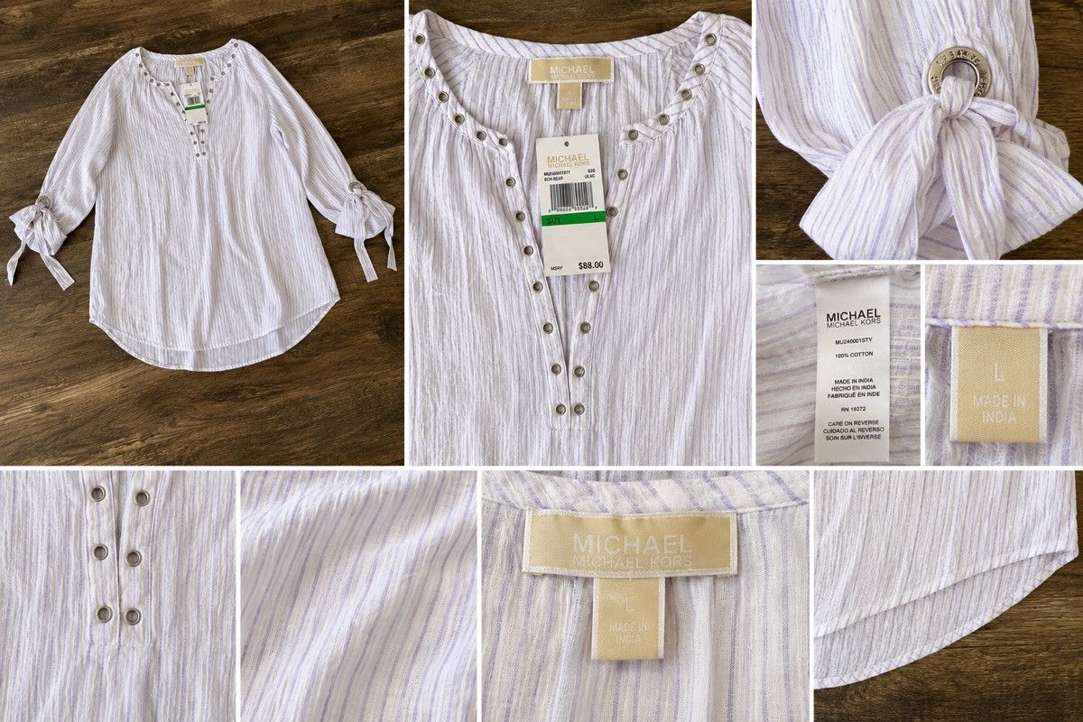 Michael Kors Michael Kors Women Tunic Blouse Shirt Top Linen 3/4 Sleeve Size L / US 10 / IT 46 - 2 Thumbnail