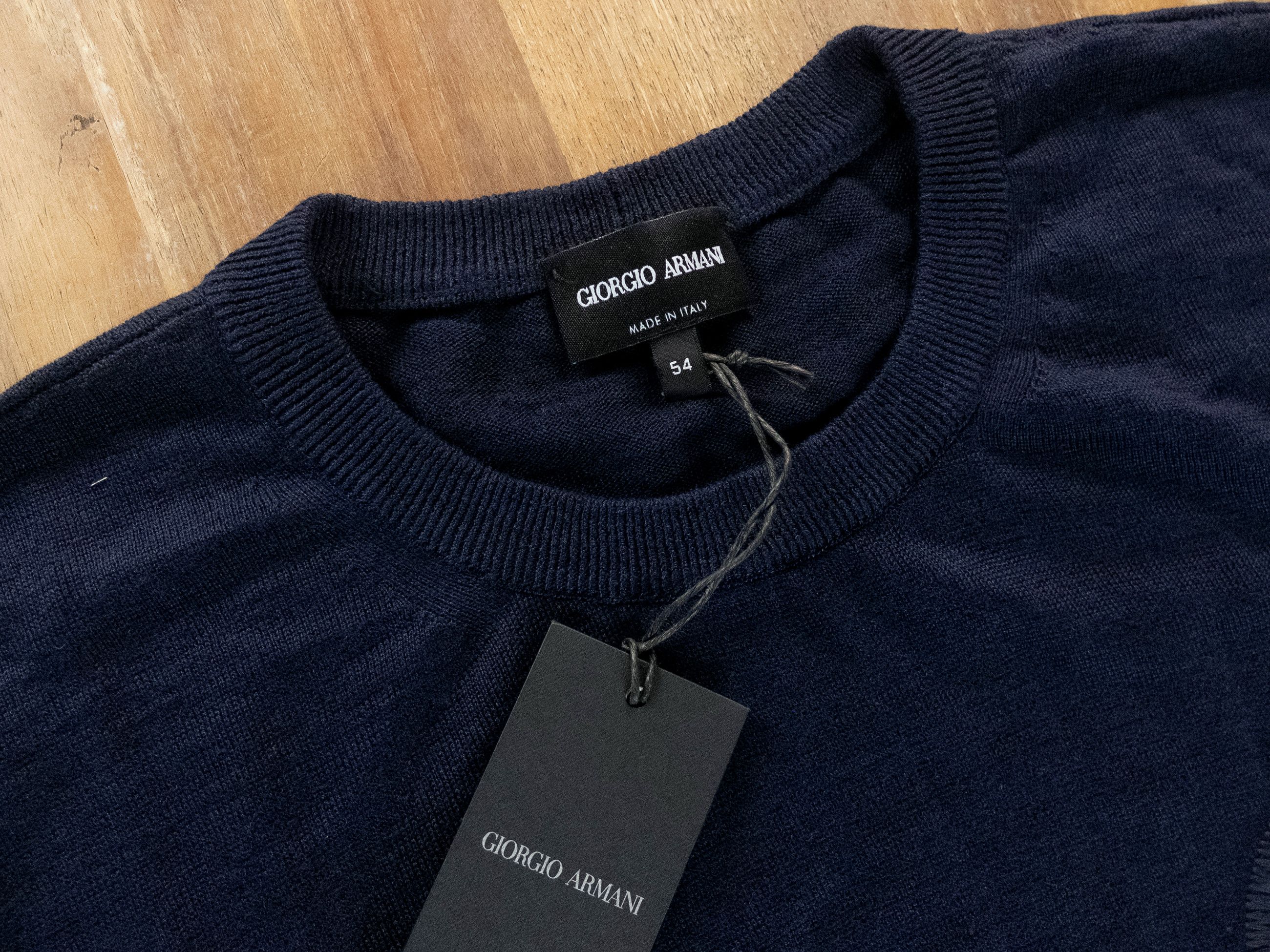 Giorgio Armani GIORGIO ARMANI mainline navy blue linen silk logo sweater Size US XXL / EU 58 / 5 - 5 Thumbnail