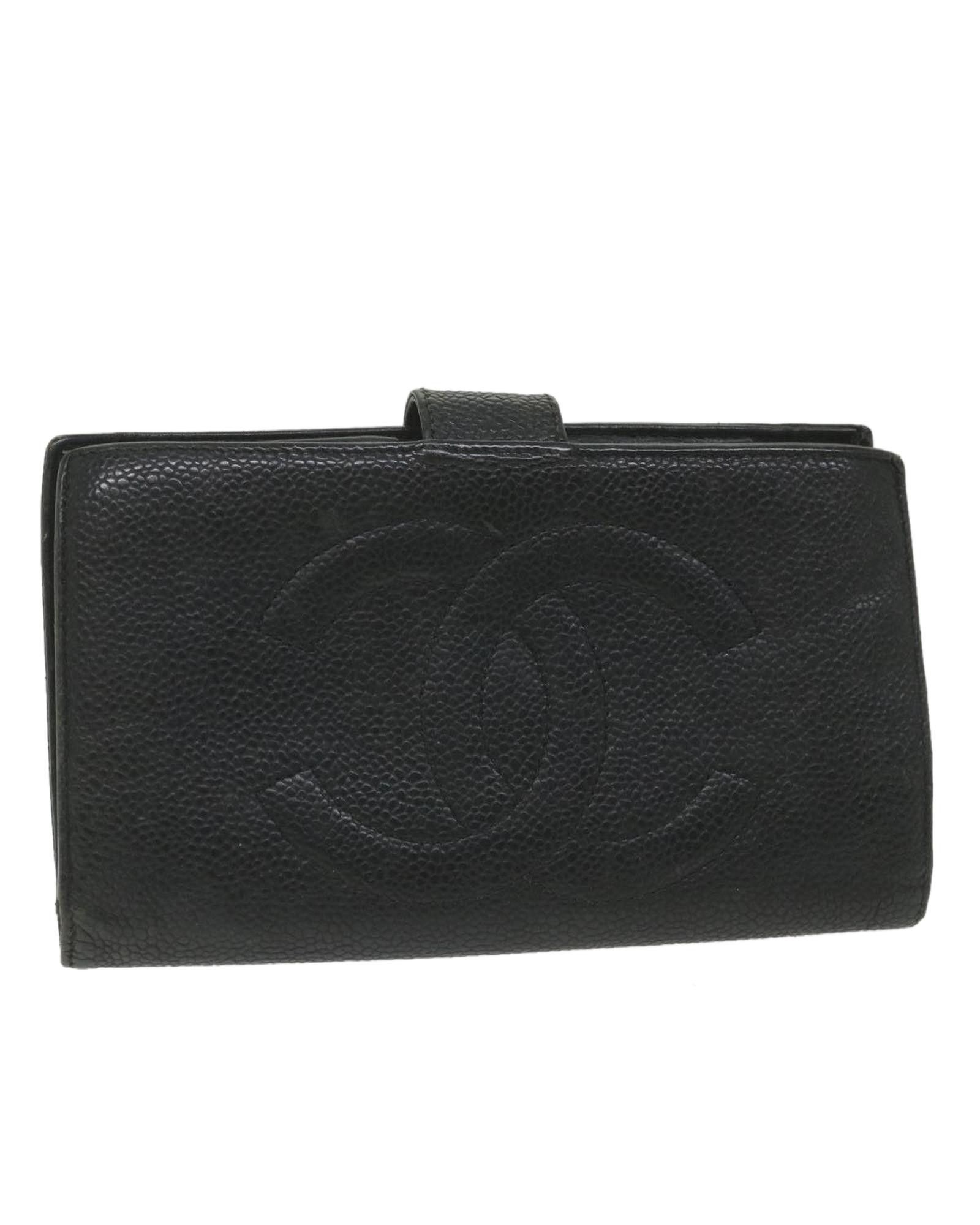 image of Chanel Black Caviar Skin Wallet With Cc Logo, Women's