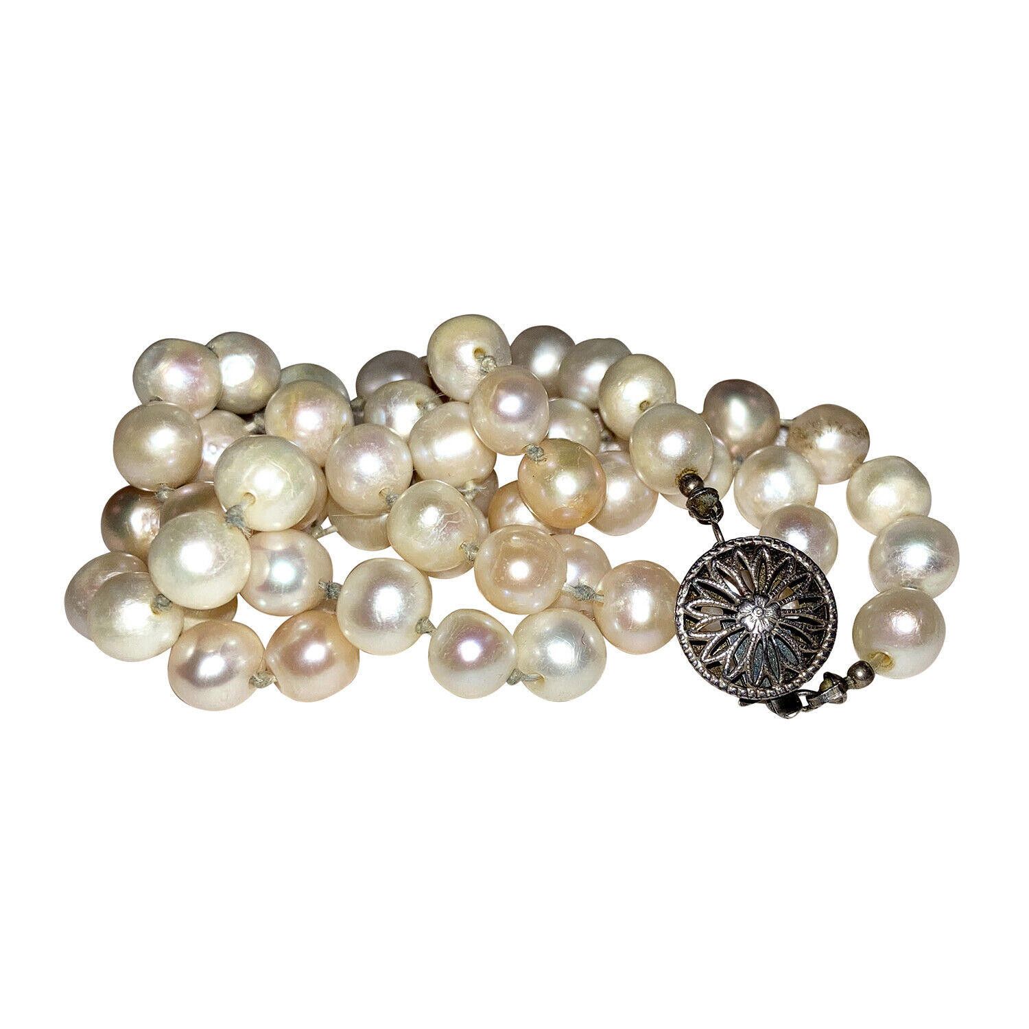 Handmade Cultured Pearl Bead Necklace with Sterling Filigree Clasp Size ONE SIZE - 3 Thumbnail