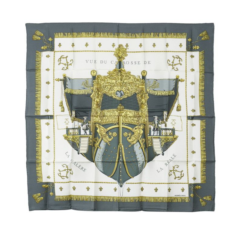 image of Hermes Carre 90 Carrevue Silk Scarf in Grey, Women's