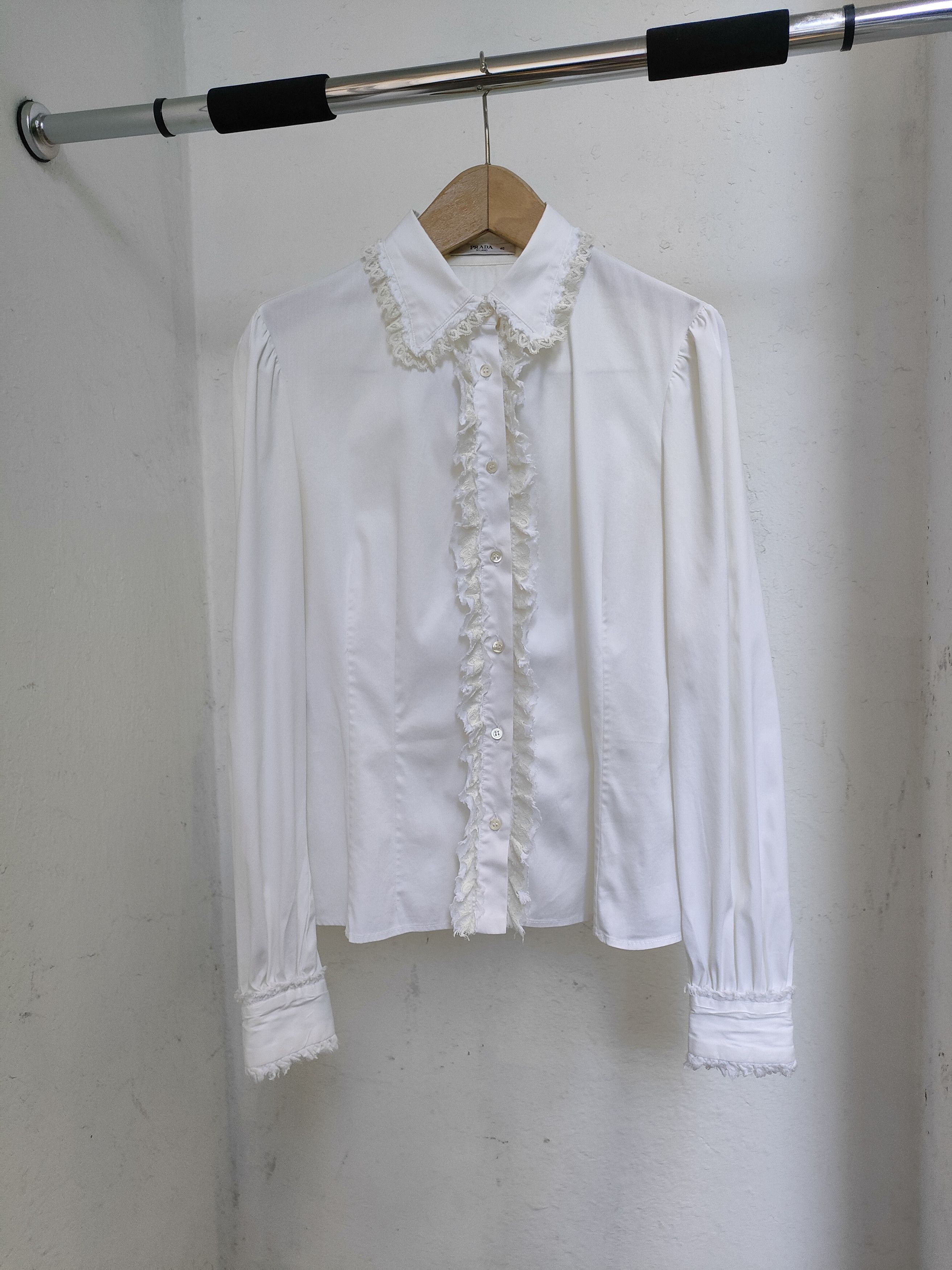 Prada 2010 Prada Lace Ruffle Embellished White Shirt Size S / US 4 / IT 40 - 2 Thumbnail
