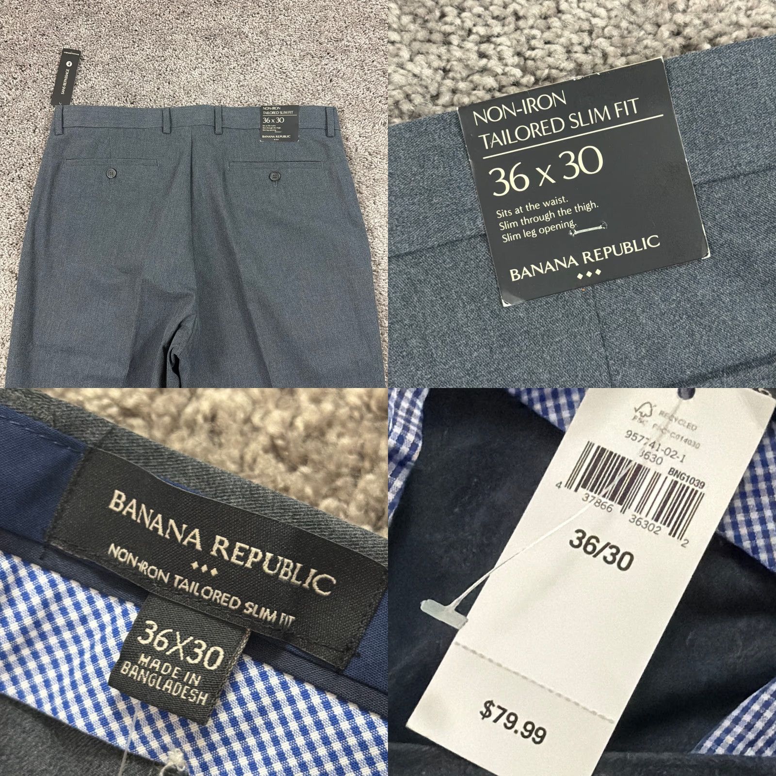 Banana Republic Banana Republic Pants Mens 36 Gray Slim Tailored Pleated Dress Business Non-Iron Dress Pants Mens Slim Gray 36 Size US 35 - 8 Thumbnail