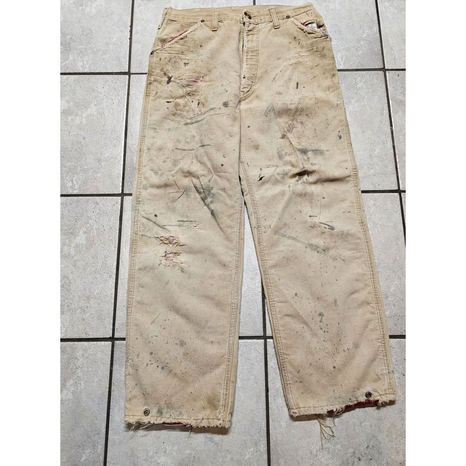 Carhartt VINTAGE Carhartt DUCK WORK PANTS 34 Regular Brown Lined Men XS? Size US 34 / EU 50 - 2 Thumbnail
