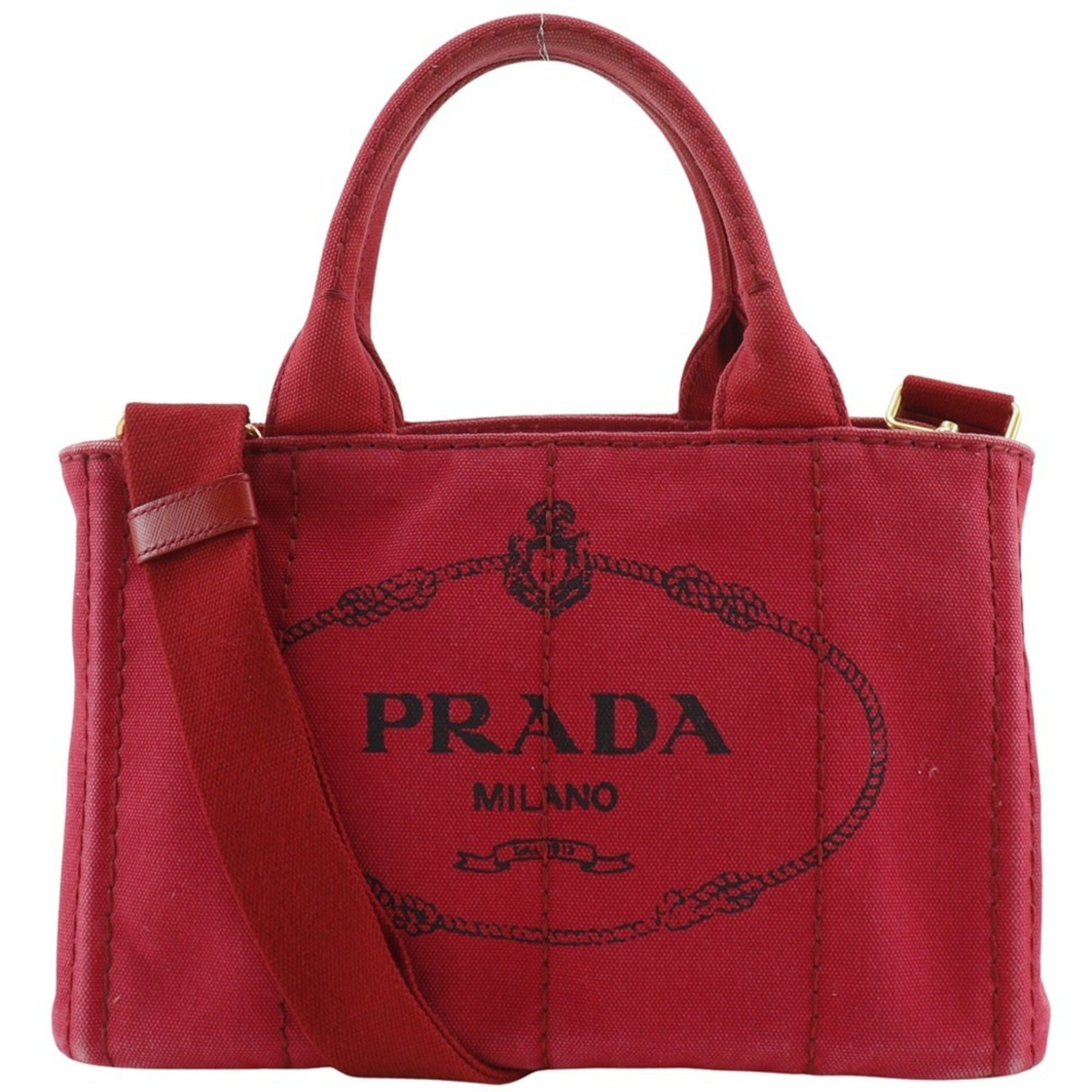 Prada Canapa Tote Mini Handbag 2-way Shoulder Canvas Red A5 Open Women's
