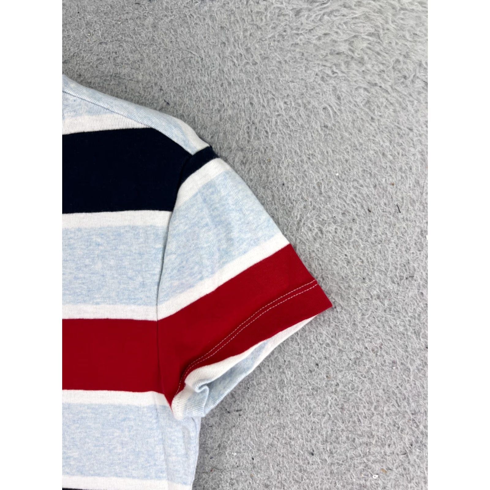Tommy Hilfiger VINTAGE Tommy Hilfiger Shirt Womens S Blue White Red Round Neck Short Sleeve Cotton Logo Striped 90s Size S / US 4 / IT 40 - 2 Thumbnail
