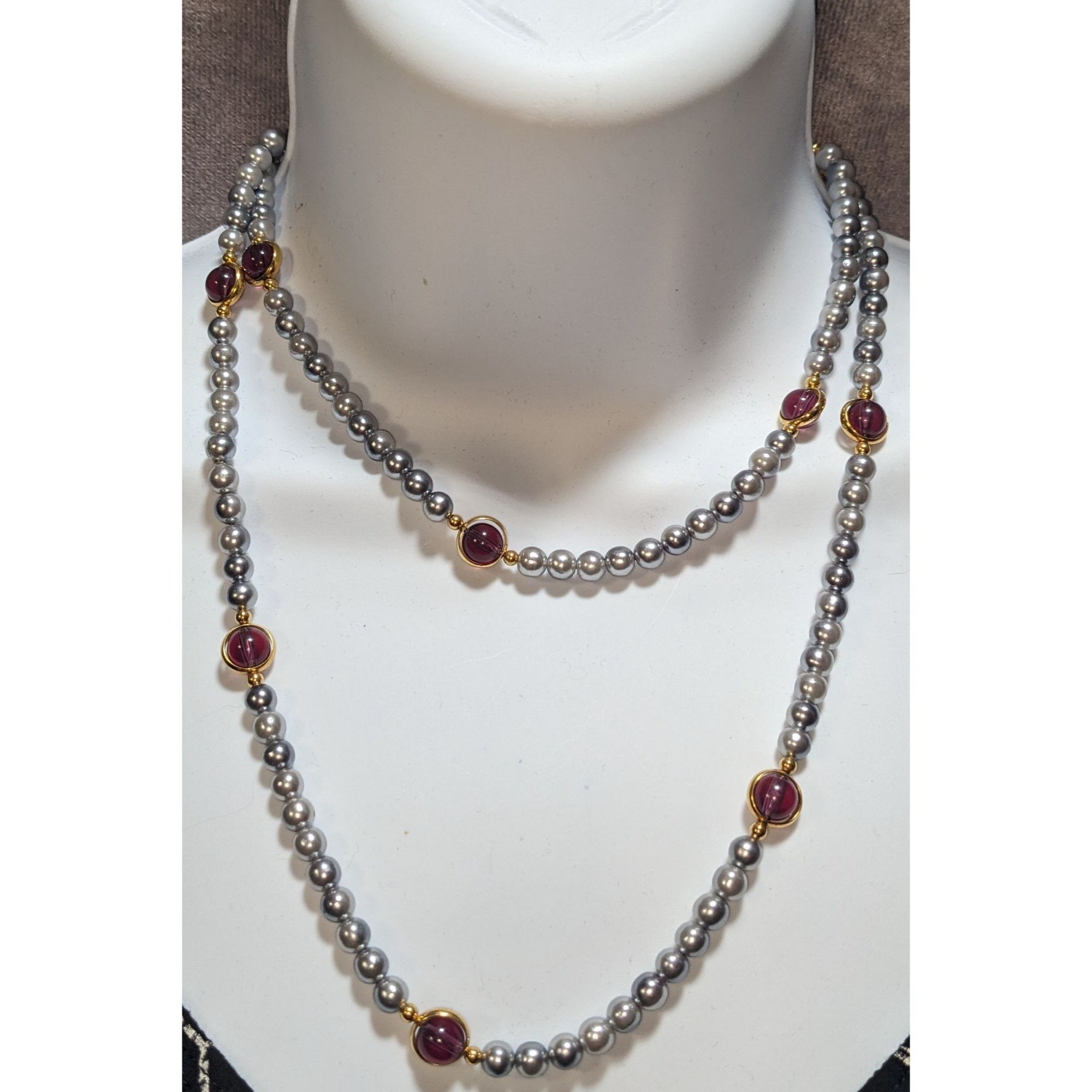 Other Elegant Regal Gray Pearl Necklace With Gold-Tone Bezel-Set P Size ONE SIZE - 6 Thumbnail