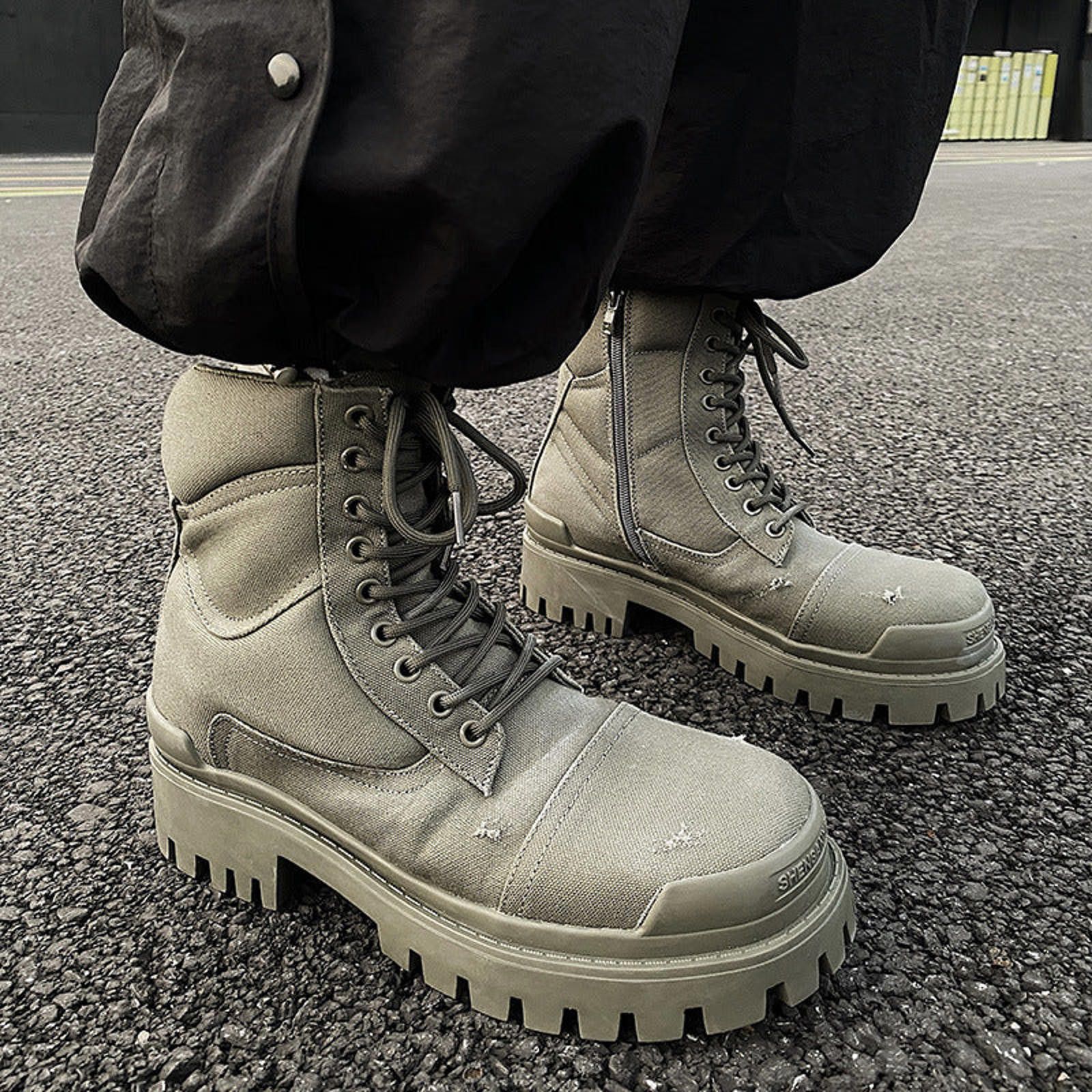 Other Olive Green Chunky Combat Boots, Lace-Up Military Style Size US 9 / EU 42 - 1 Thumbnail